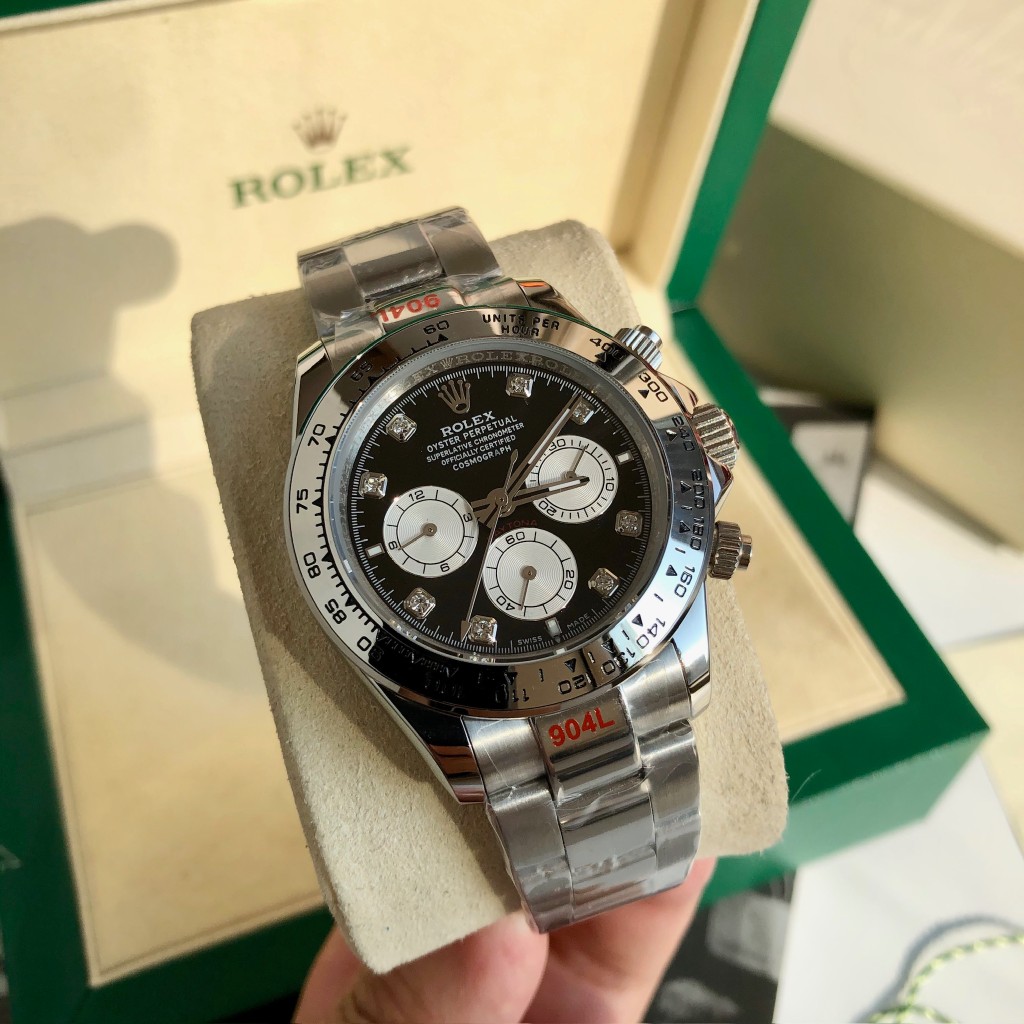 Rolex Daytona Diamond - Set Chronograph Luxury Watch, 40mm Stainless Steel Case, Caliber 4130 Movement, Stainless Steel Oyster Bracelet