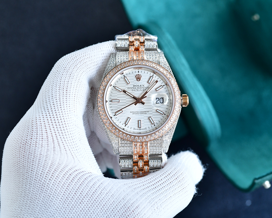 Rolex Datejust Luxury Watch, 41mm Stainless Steel & 18K Rose Gold Case with Full Diamond Setting, Automatic Movement, Stainless Steel & 18K Rose Gold Diamond - Set Bracelet