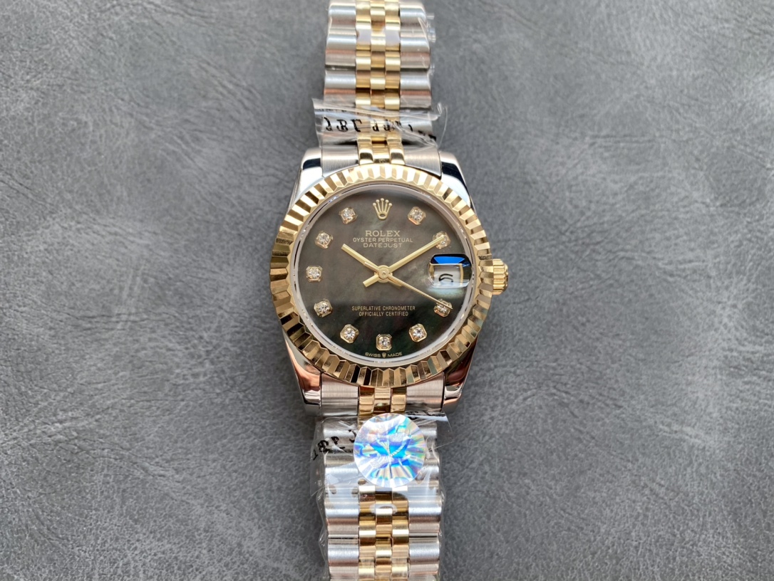 Rolex Datejust Luxury Watch, 31mm Stainless Steel & 18K Gold Case, Calibre 2235 Movement, Two - Tone Jubilee Bracelet with Diamond Bezel and Mother - of - Pearl Dial