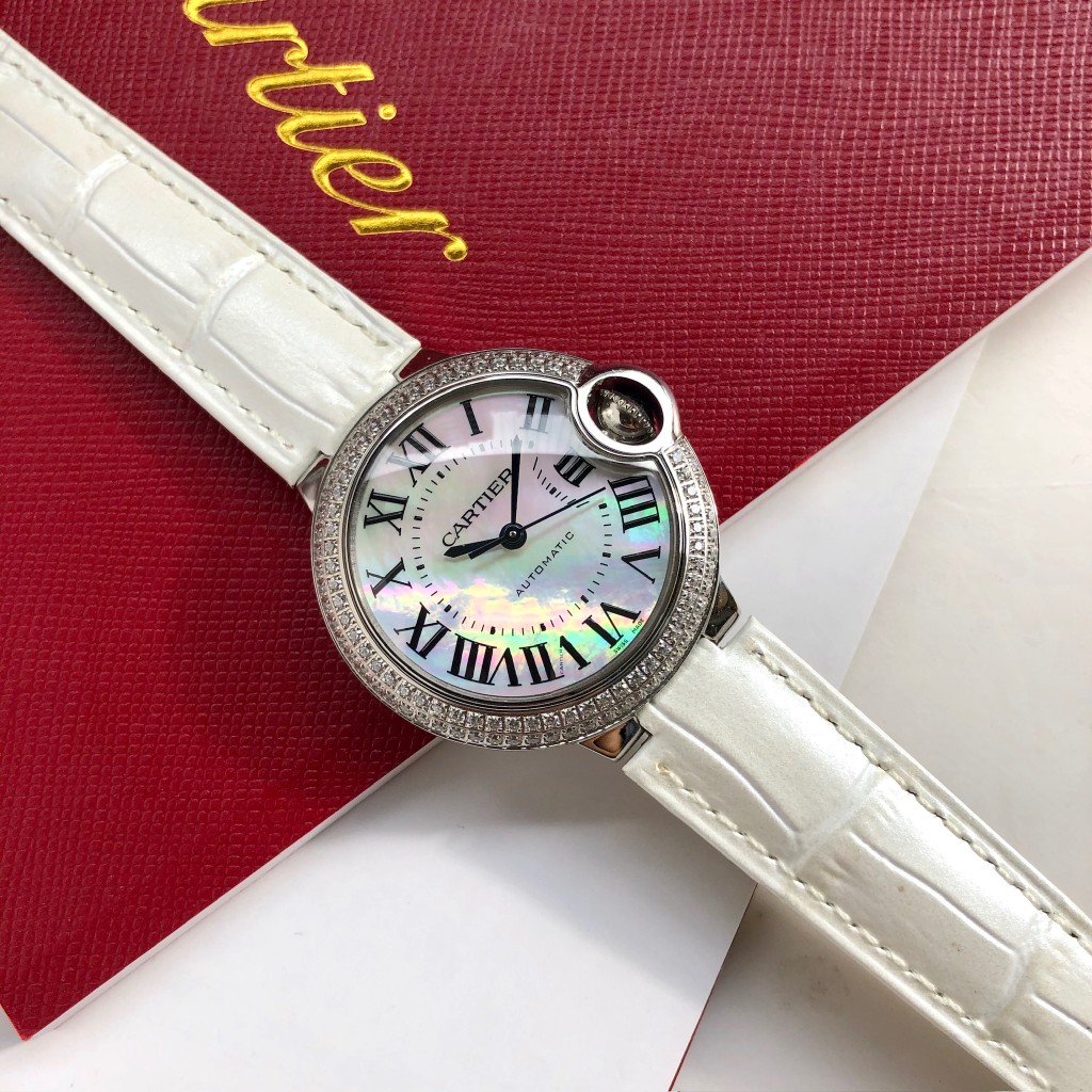 Cartier Ballon Bleu de Cartier Luxury Watch, 33mm Stainless Steel Case with Diamond Bezel, Automatic Movement, Black Alligator Leather Strap