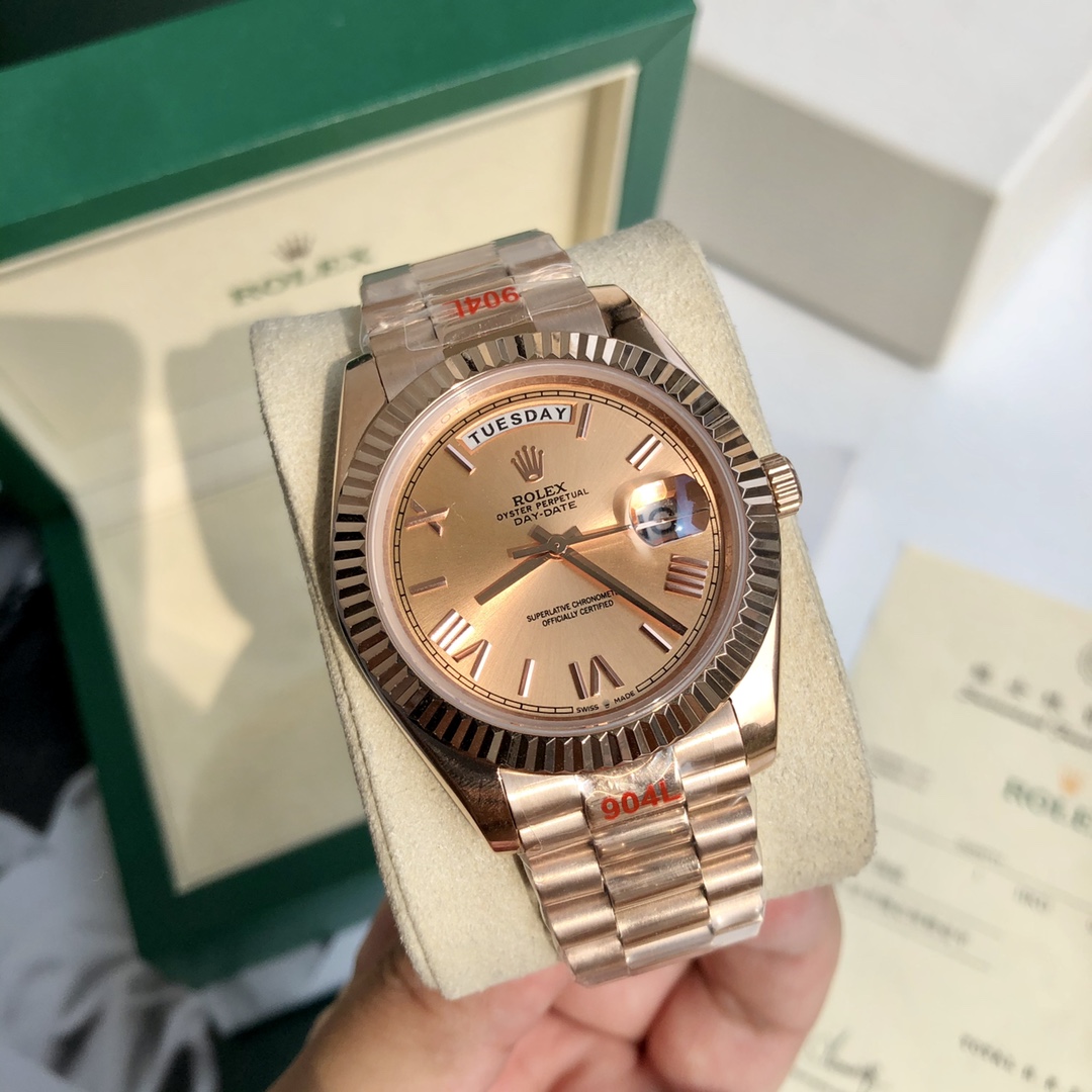 Rolex Oyster Perpetual Day - Date Luxury Watch, 41mm Everose Gold Case, Self - Winding Movement (Calibre 3255), Everose Gold President Bracelet