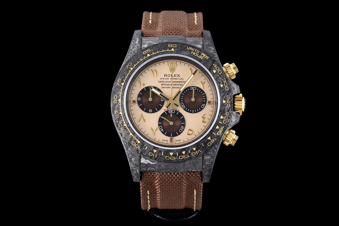 Rolex Designa Individual Limited Edition Tribute to Daytona Watch, 41mm Carbon Fiber Case, Chronograph Movement, Black Leather Strap