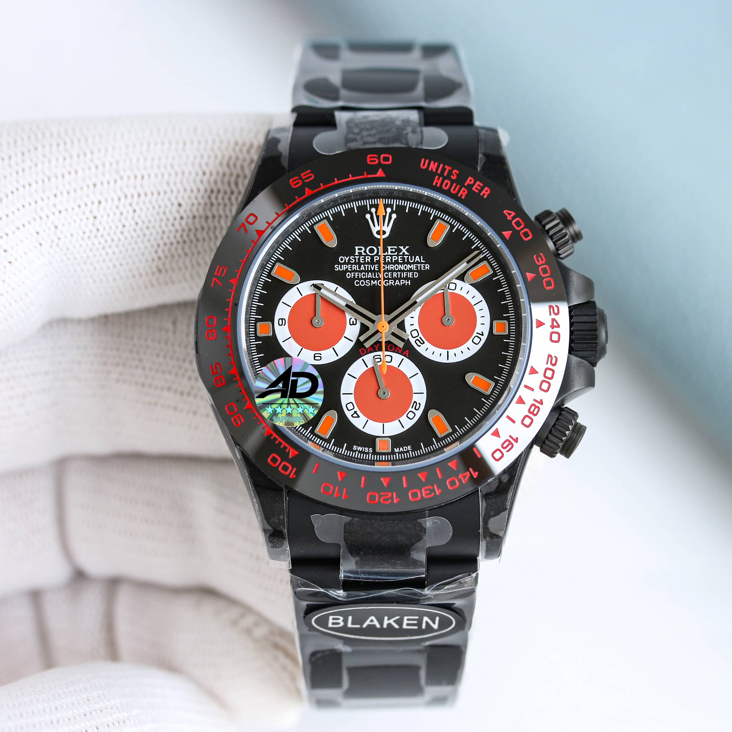 Blaken Customized Rolex Daytona Luxury Watch, 40mm Black - Coated Case, Caliber 4130 Automatic Movement, Black - Coated Metal Stra