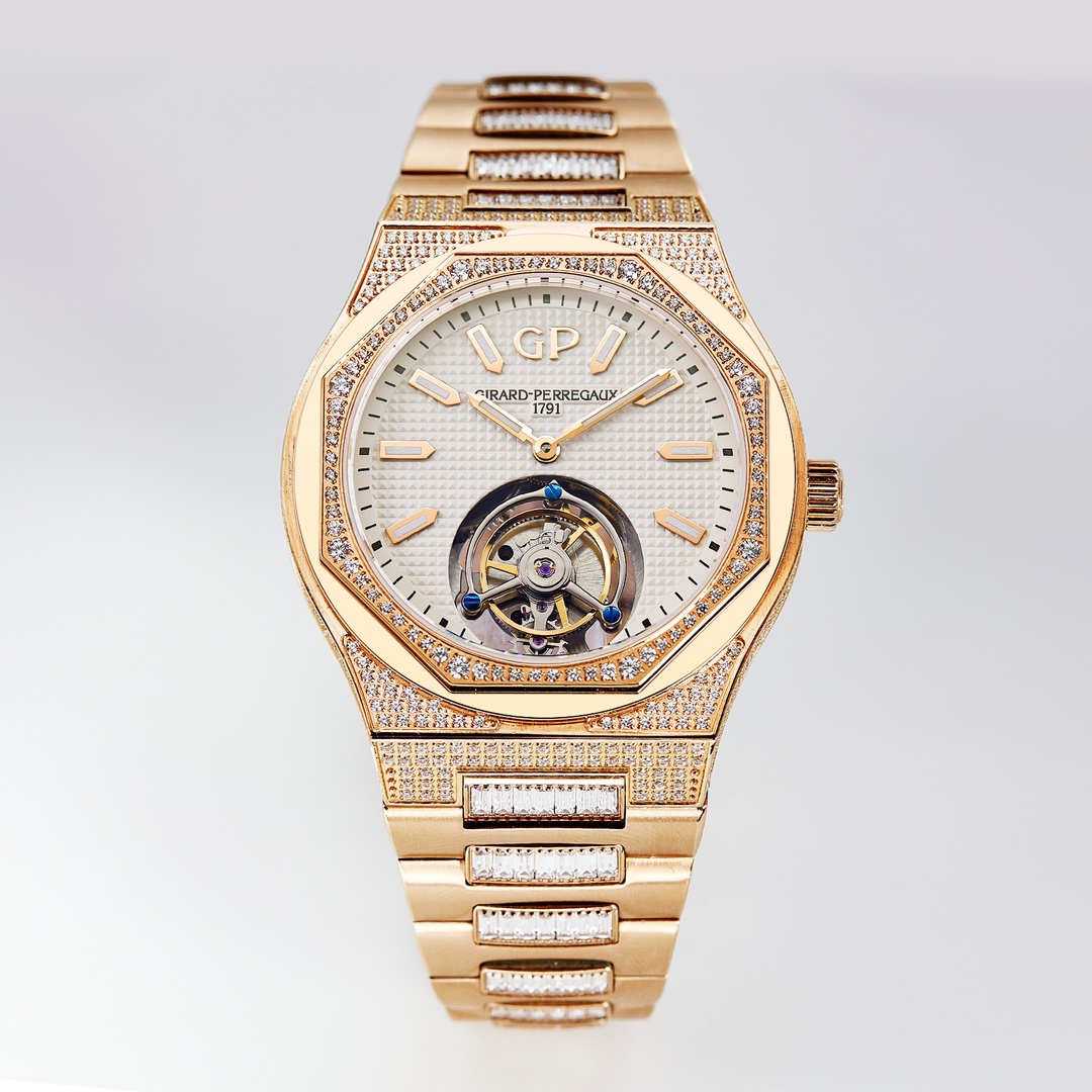 Girard - Perregaux Laureato Tourbillon Luxury Watch, 42mm Diamond - Set Rose Gold Case, Tourbillon Movement, Diamond - Set Rose Gold Strap