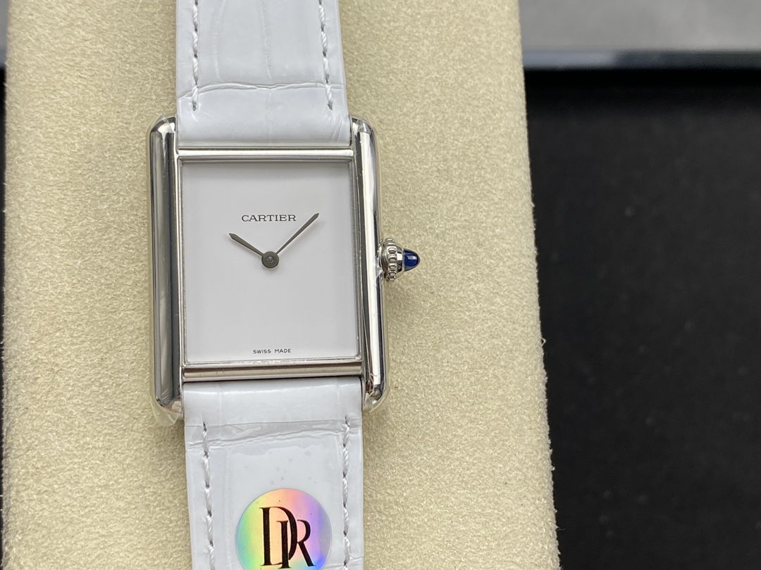 Cartier Tank Women's Watch, Square Stainless Steel Case (Approx. 22×29mm), Quartz Movement, White Alligator Leather Strap