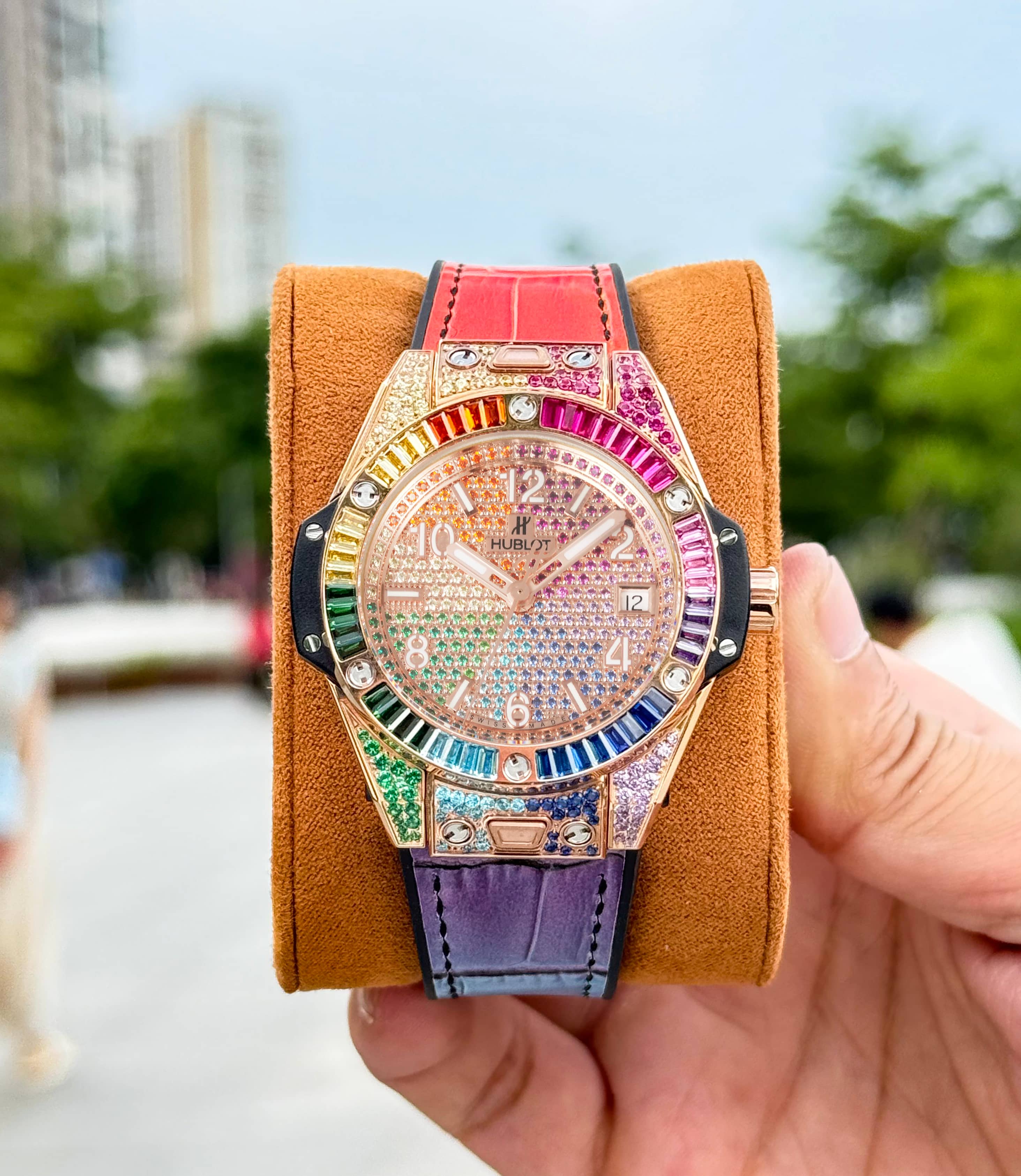 Hublot Big Bang ~42mm 18K Rose Gold & Rainbow Gem-Set Automatic Watch (Caliber HUB4700)