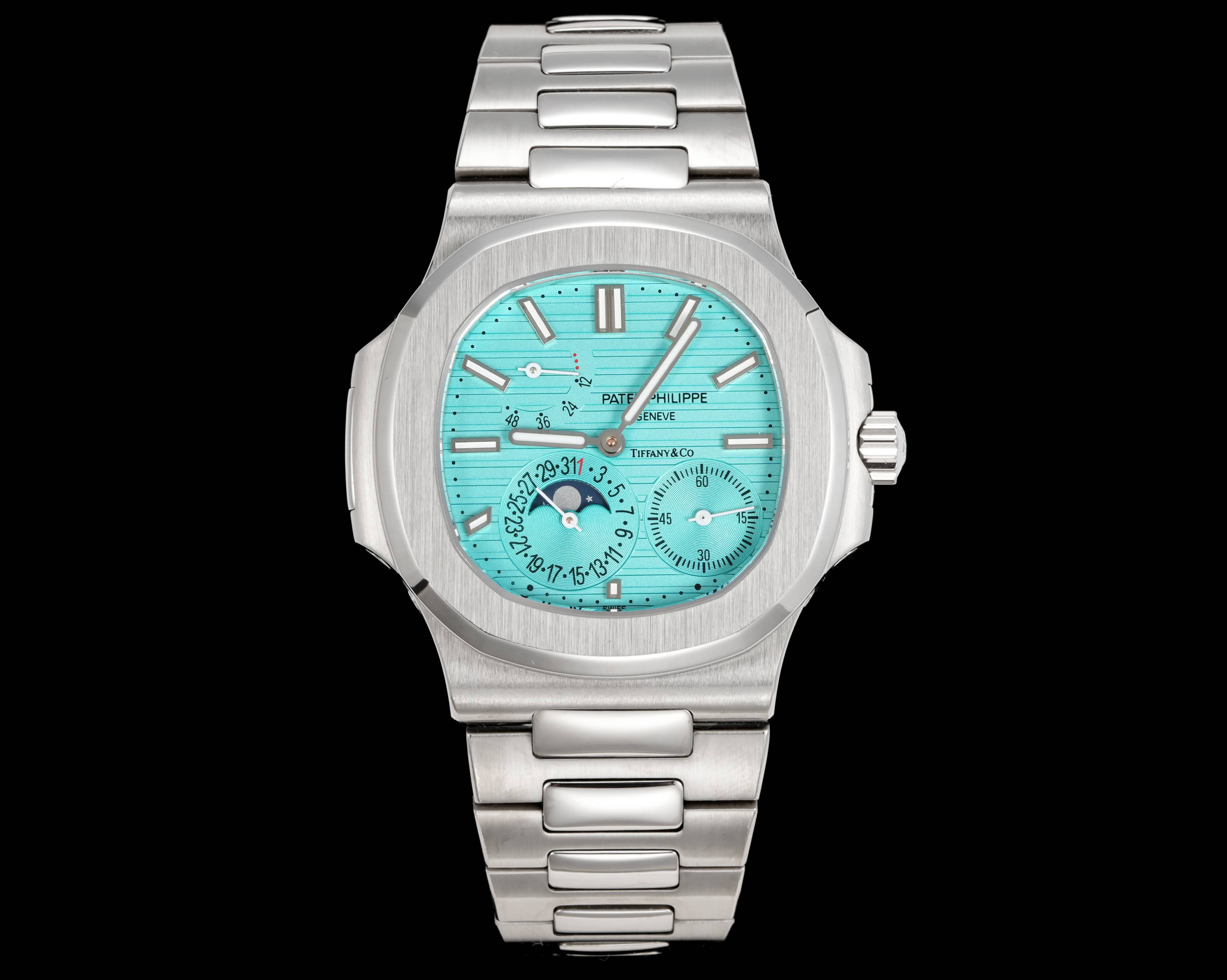 Patek Philippe x Tiffany & Co. Nautilus ~40mm Stainless Steel Automatic Perpetual Calendar Watch (Caliber 240) Description