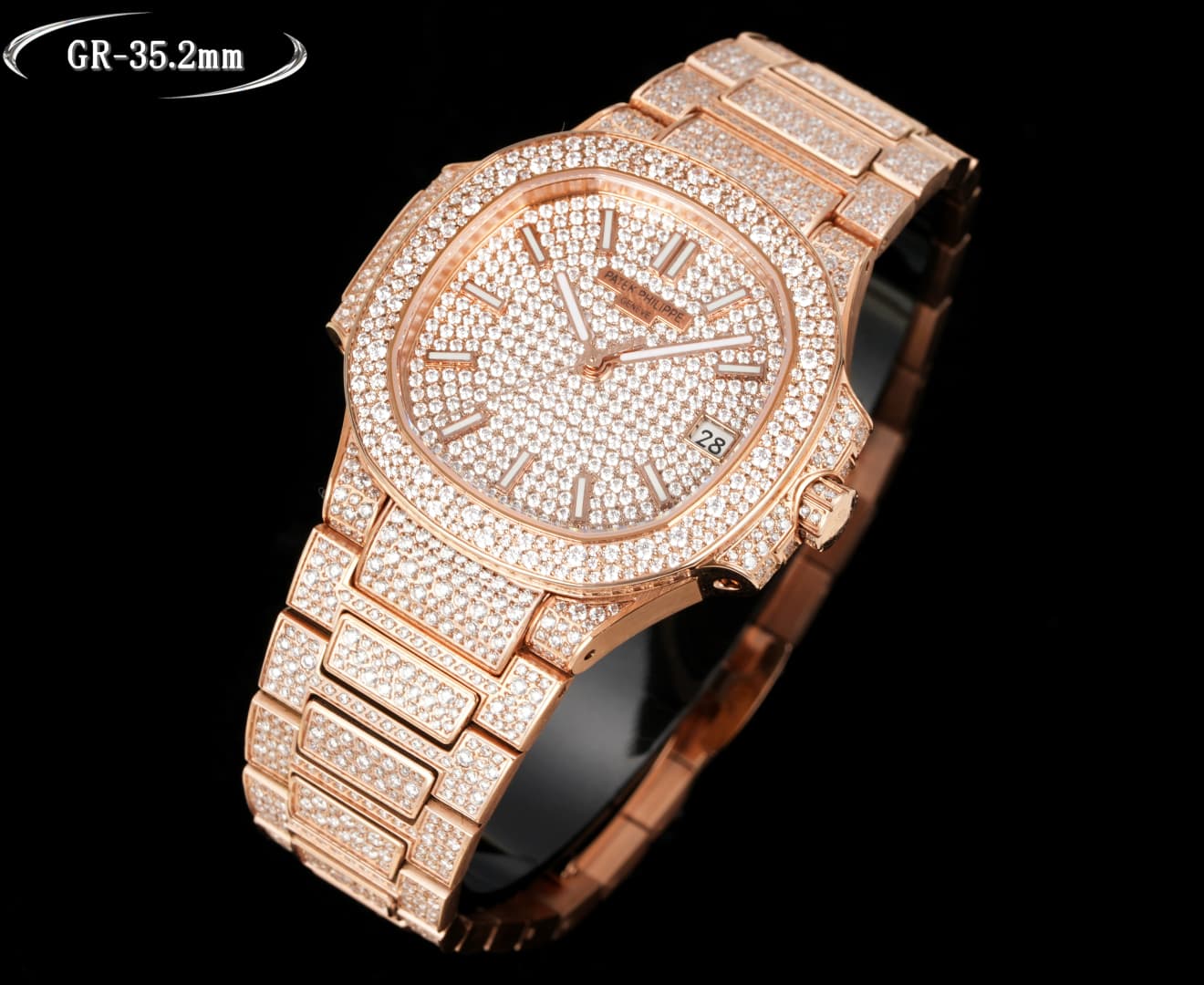 Patek Philippe Nautilus-Inspired ~35.2mm 18K Rose Gold Diamond-Set Automatic Watch (Caliber 324 S C)