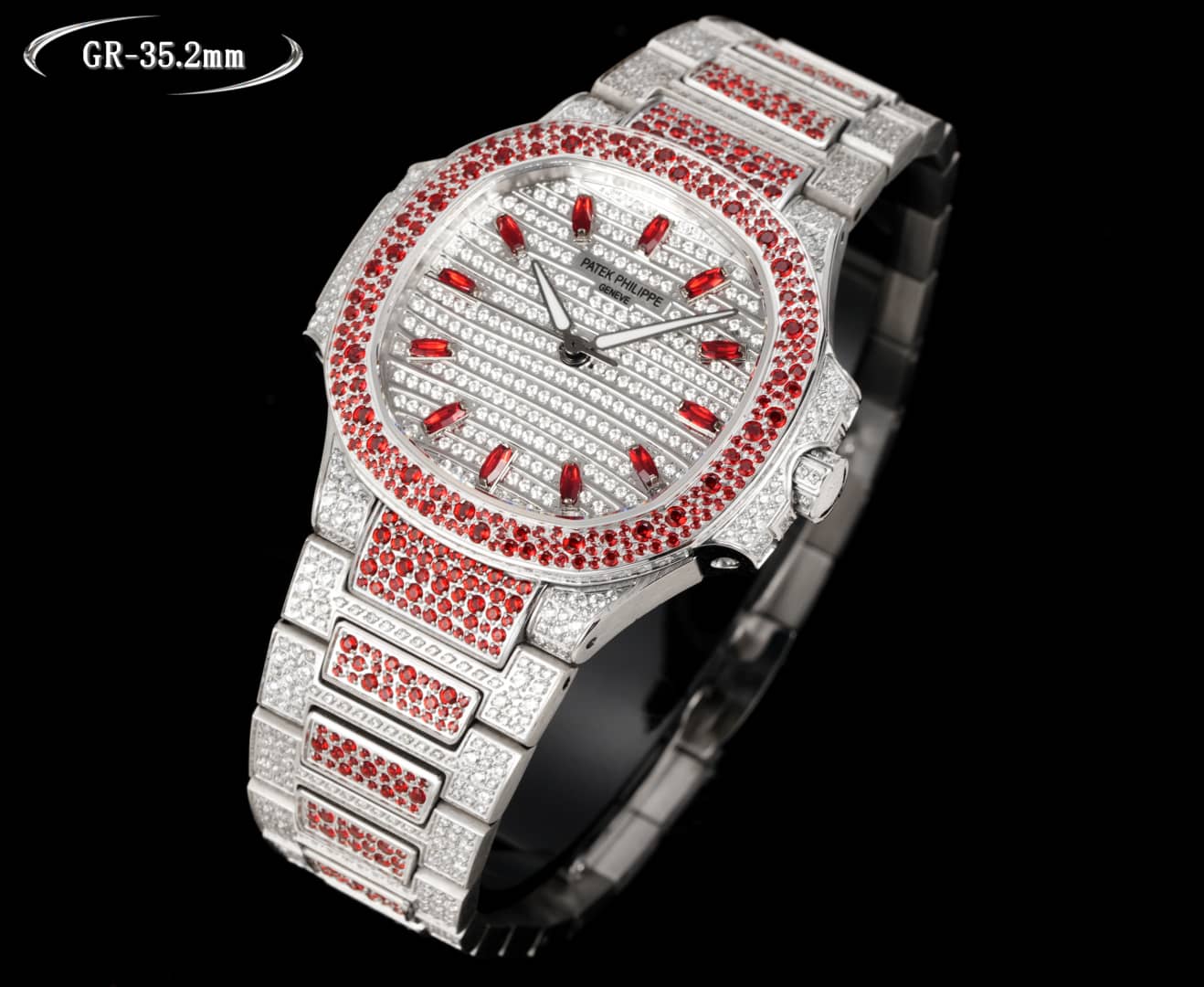 Patek Philippe Nautilus-Inspired ~35.2mm White Gold Diamond & Ruby-Set Automatic Watch (Caliber 324 S C)