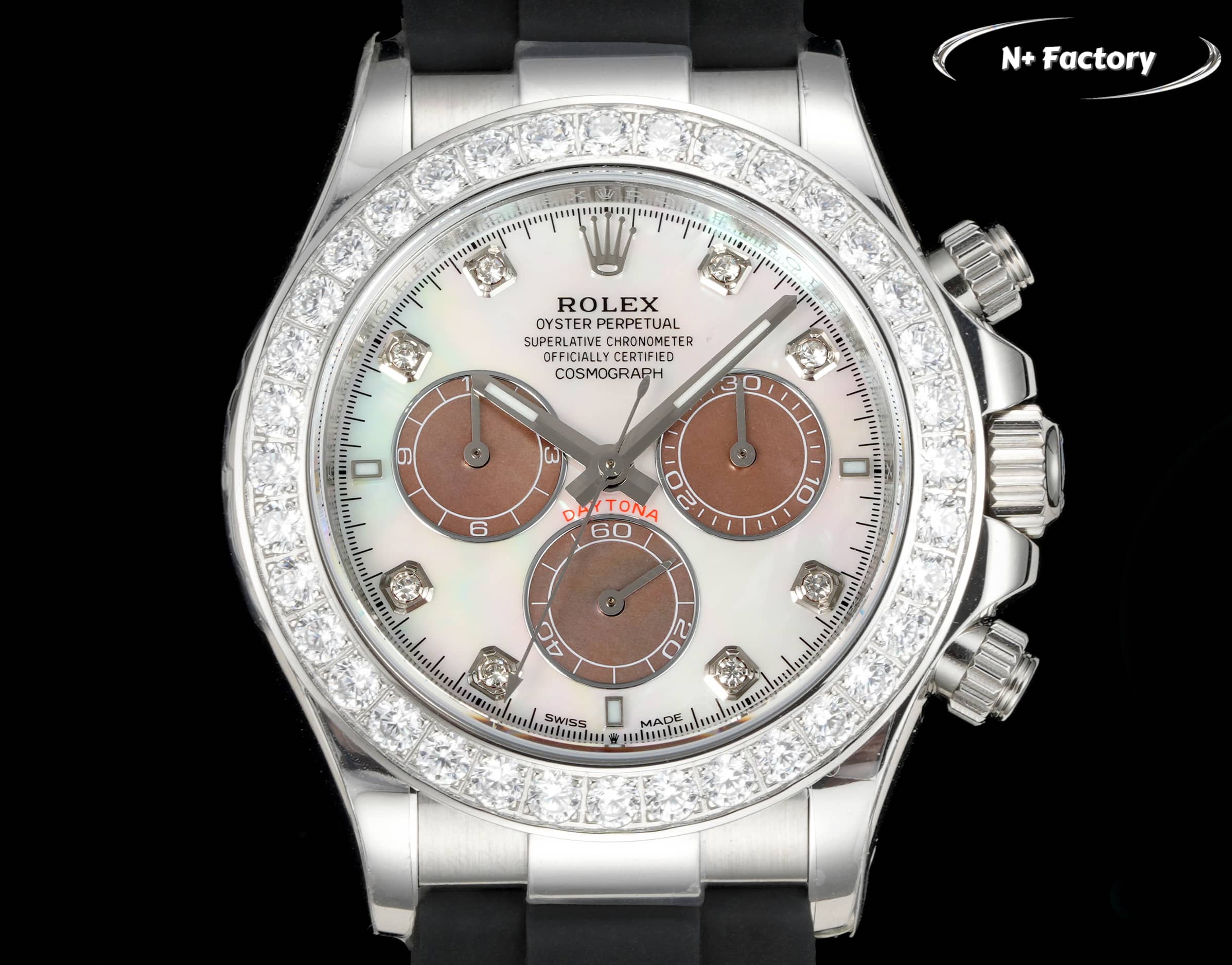 Rolex Cosmograph Daytona ~40mm 18K White Gold Mother-of-Pearl Diamond-Set Automatic Chronograph Watch (Caliber 4130)