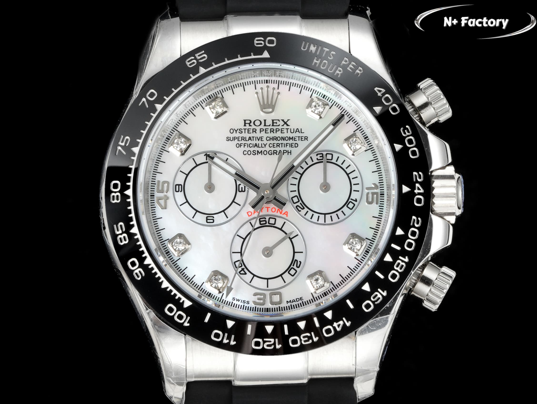 Rolex Cosmograph Daytona ~40mm Stainless Steel Mother-of-Pearl Diamond-Set Automatic Chronograph Watch (Caliber 4130)