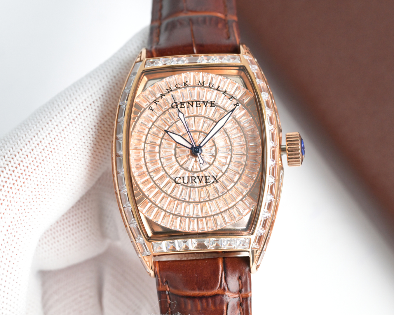 Franck Muller Curvex ~35mm 18K Rose Gold Diamond-Set Automatic Watch (Caliber FM 8000)