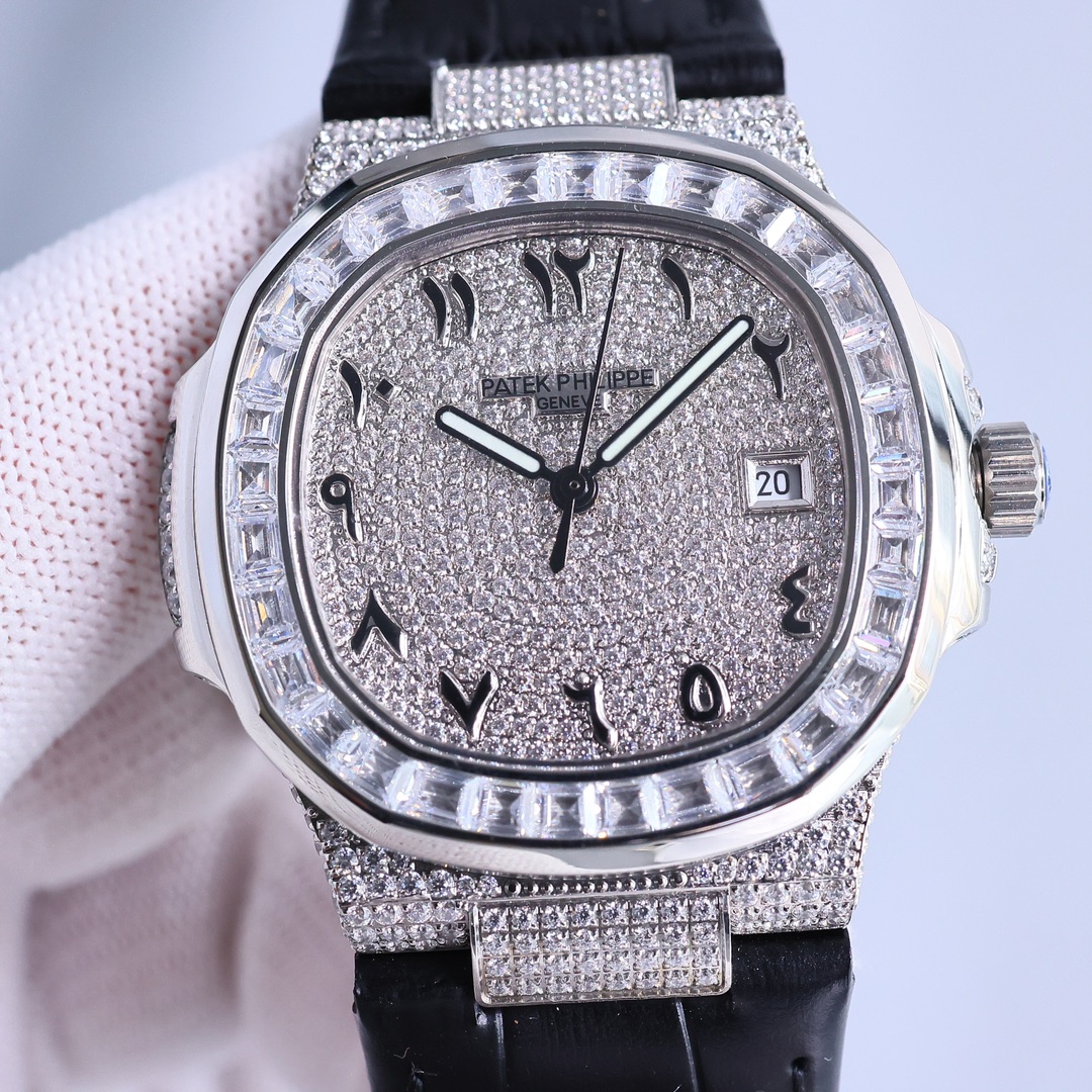 Patek Philippe Nautilus ~40mm Stainless Steel Diamond-Set Automatic Watch