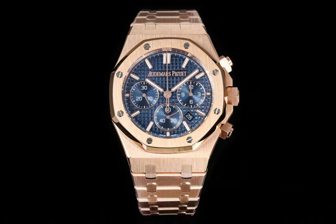 Audemars Piguet Royal Oak Chronograph 41mm Watch, Rose Gold Case with Silver "Petite Tapisserie" Dial, Rose Gold Bracelet - Automatic Movement