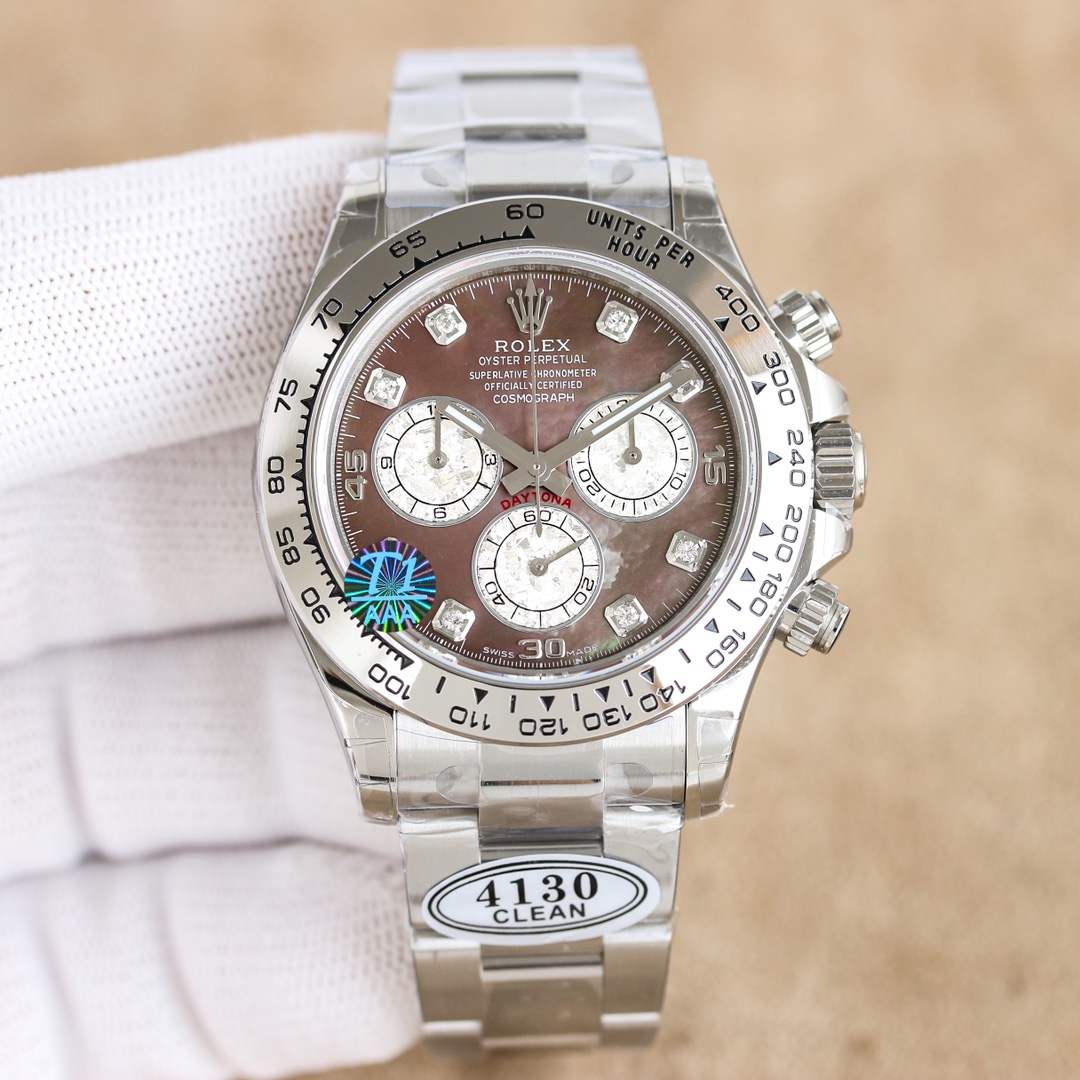 Rolex Cosmograph Daytona 40mm Watch with Brown Mother-of-Pearl Dial (Diamond Hour Markers), Stainless Steel Case & Oyster Bracelet - Calibre 4130 Automatic Movement