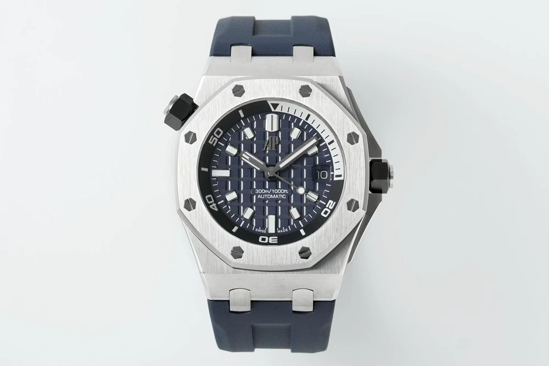 Audemars Piguet Royal Oak Offshore 42mm Watch with Navy Blue "Petite Tapisserie" Dial, Stainless Steel Case & Navy Blue Rubber Strap - Automatic Movement