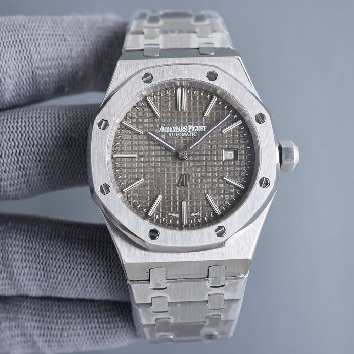Audemars Piguet Royal Oak 41mm Watch with Silver-Grey "Petite Tapisserie" Dial, Stainless Steel Case & Bracelet - Automatic Movement