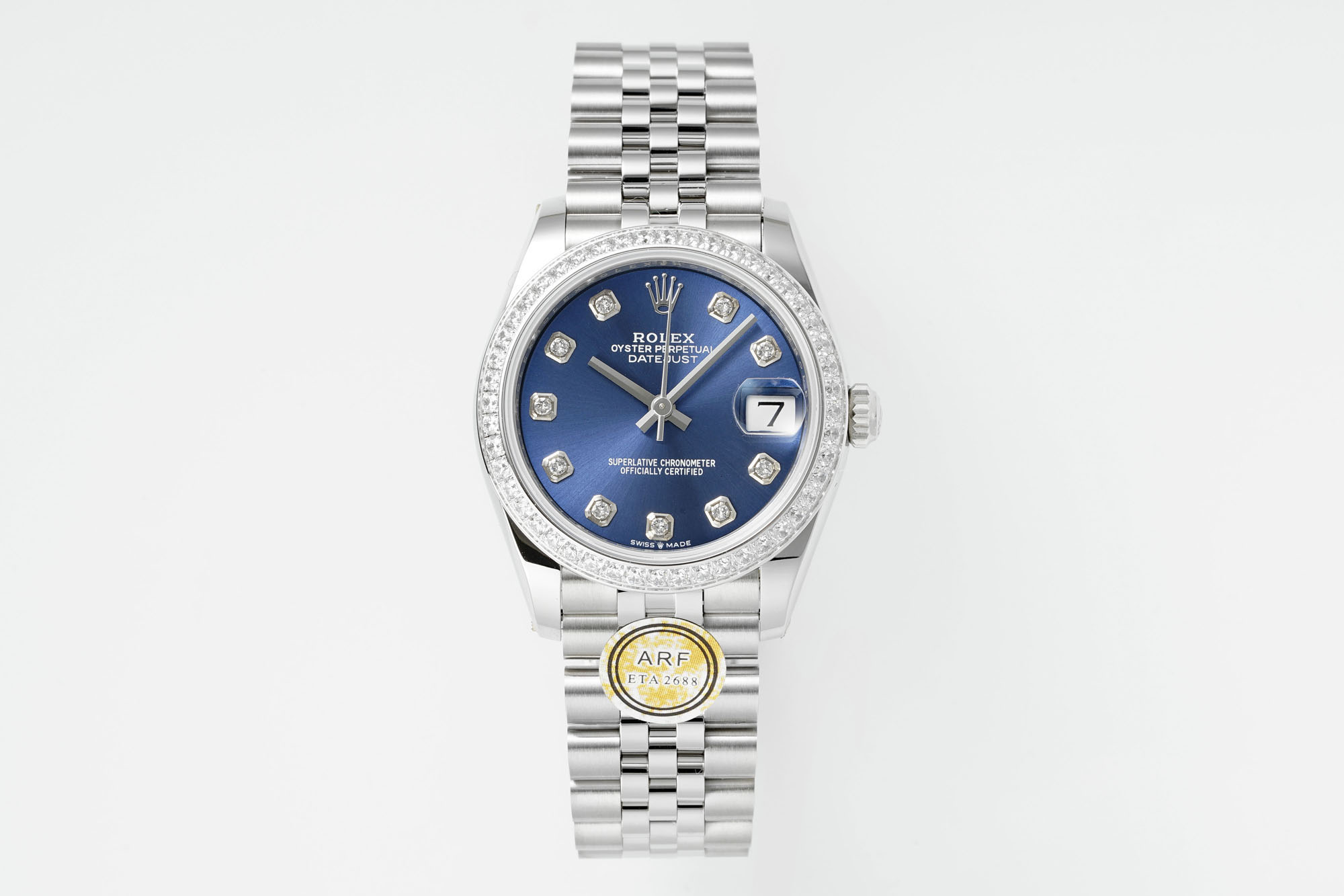 Rolex Datejust 31mm Watch with Blue Diamond Dial, Diamond-Set Bezel, and Stainless Steel Jubilee Bracelet - ETA 2688 Movement