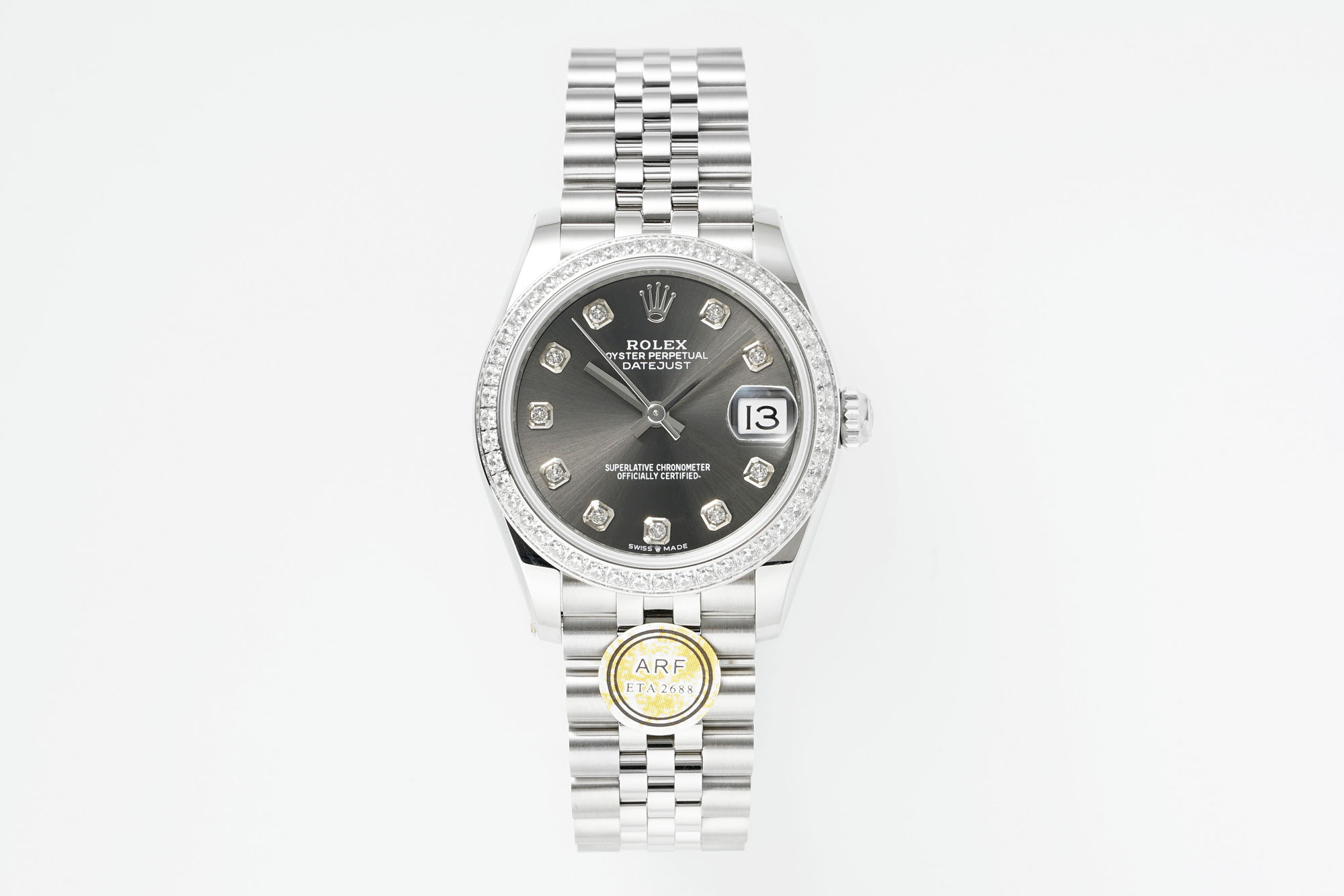 Rolex Datejust Dark Grey Diamond - Set Dial & Bezel Stainless Steel Watch, 31mm, ETA 2688 Movement