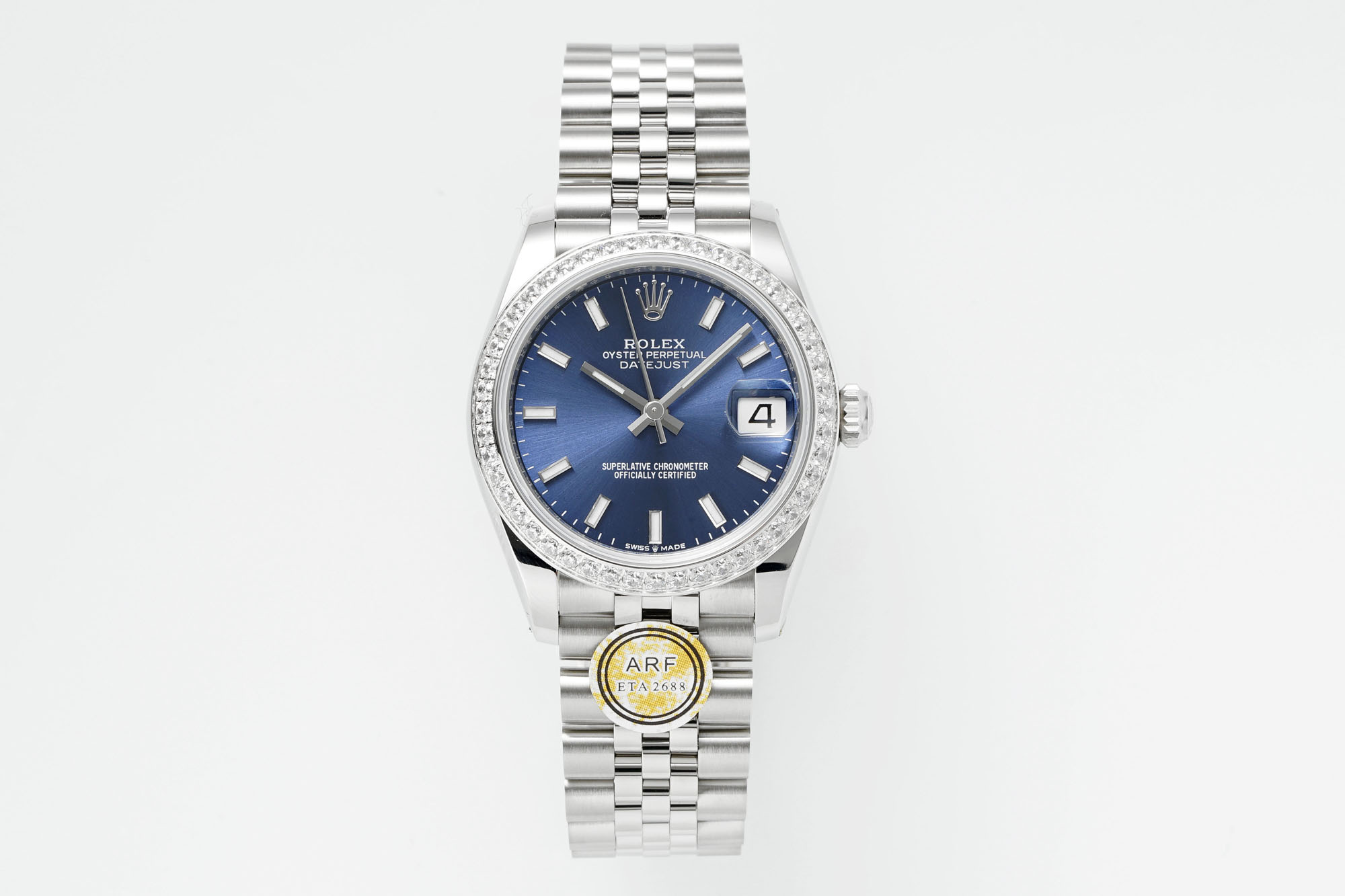 Rolex Datejust Blue Dial Indexes Diamond - Set Bezel Stainless Steel Watch, 31mm, ETA 2688 Movement