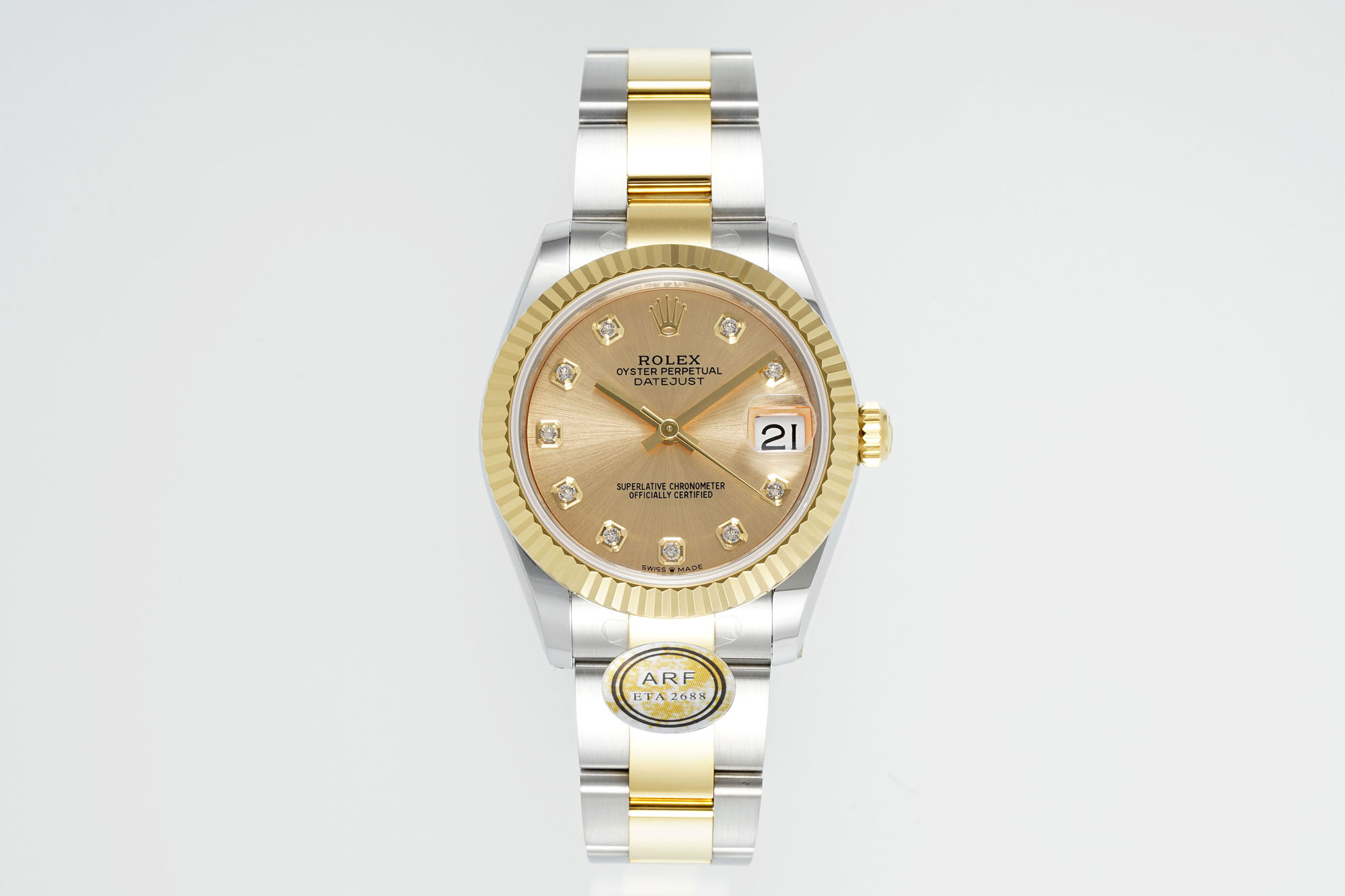 Rolex Datejust Champagne Diamond - Set Dial Two - Tone Watch, 31mm, ETA 2688 Movement