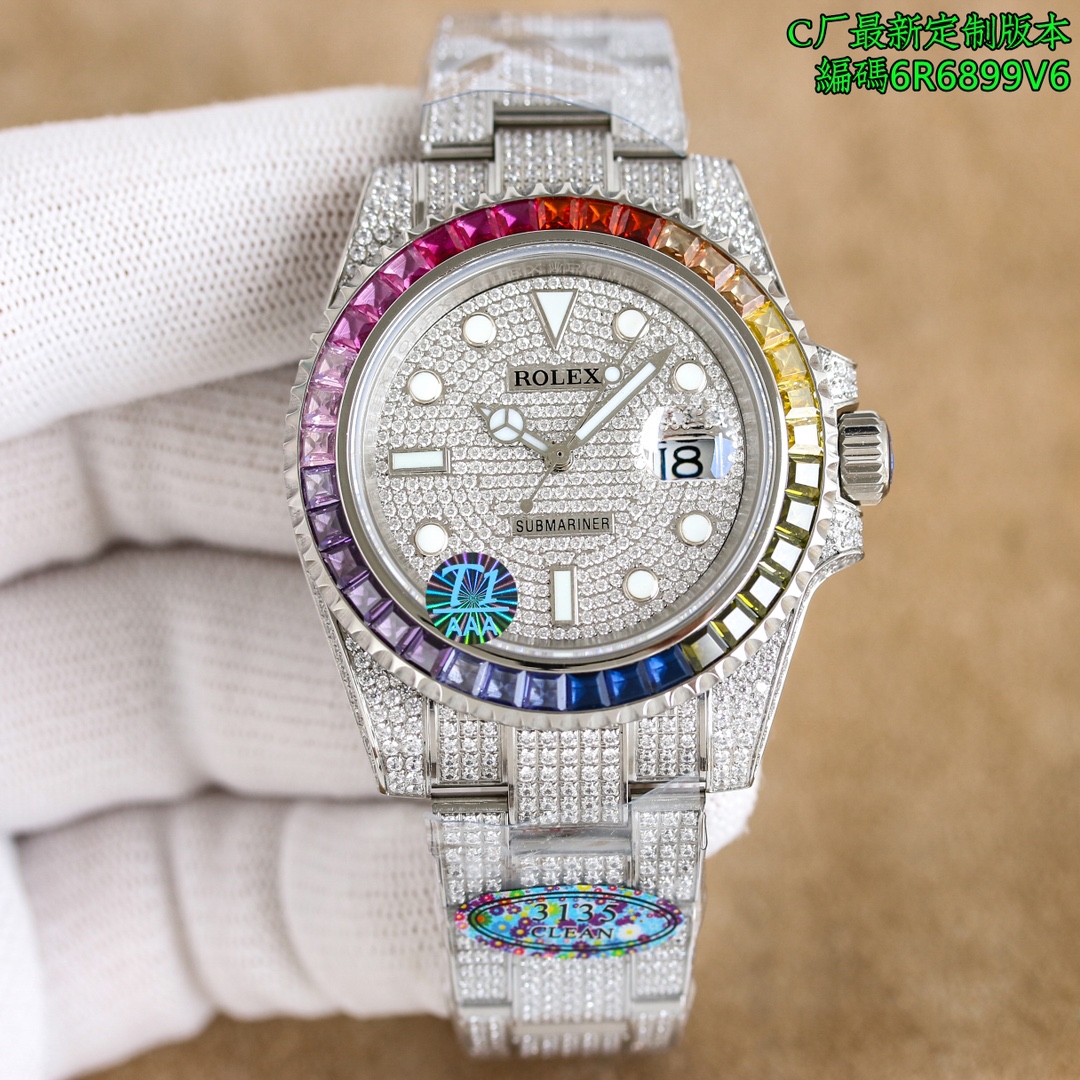 Rolex Submariner Diamond - Set Rainbow Bezel Watch, 40mm, Calibre 3135 Movement