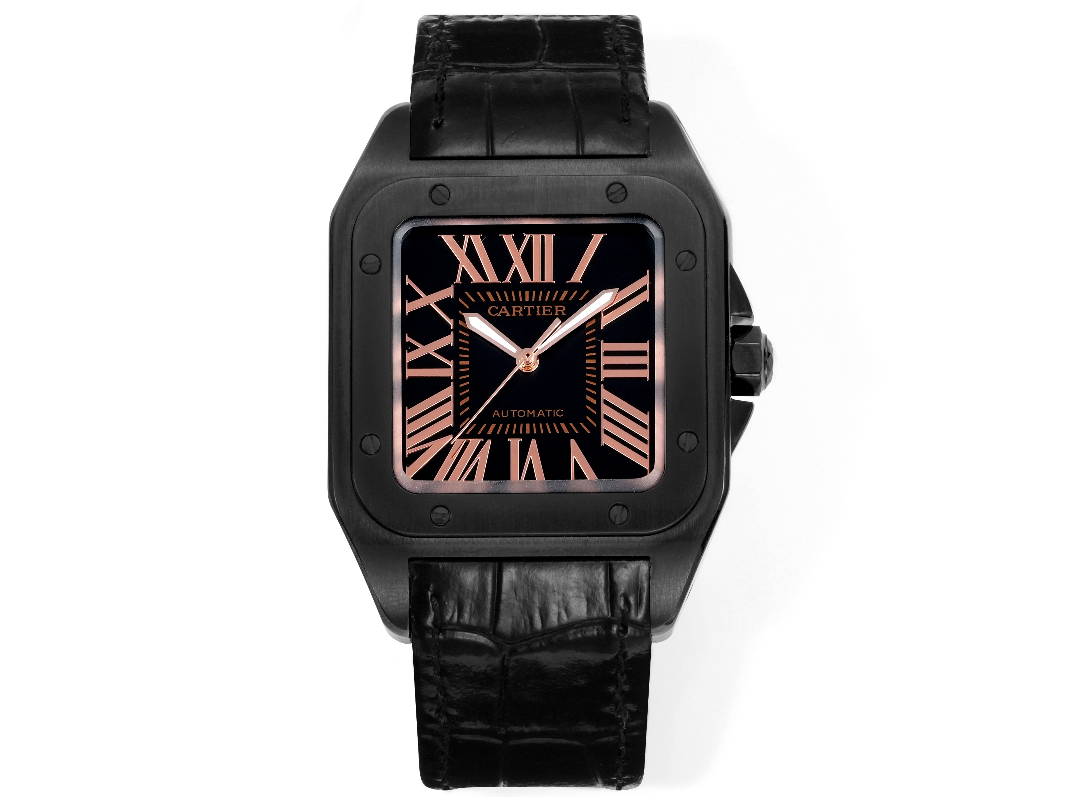 Cartier Santos 100 Black & Rose Gold Dial Watch, 38mm×38mm, Automatic Movement