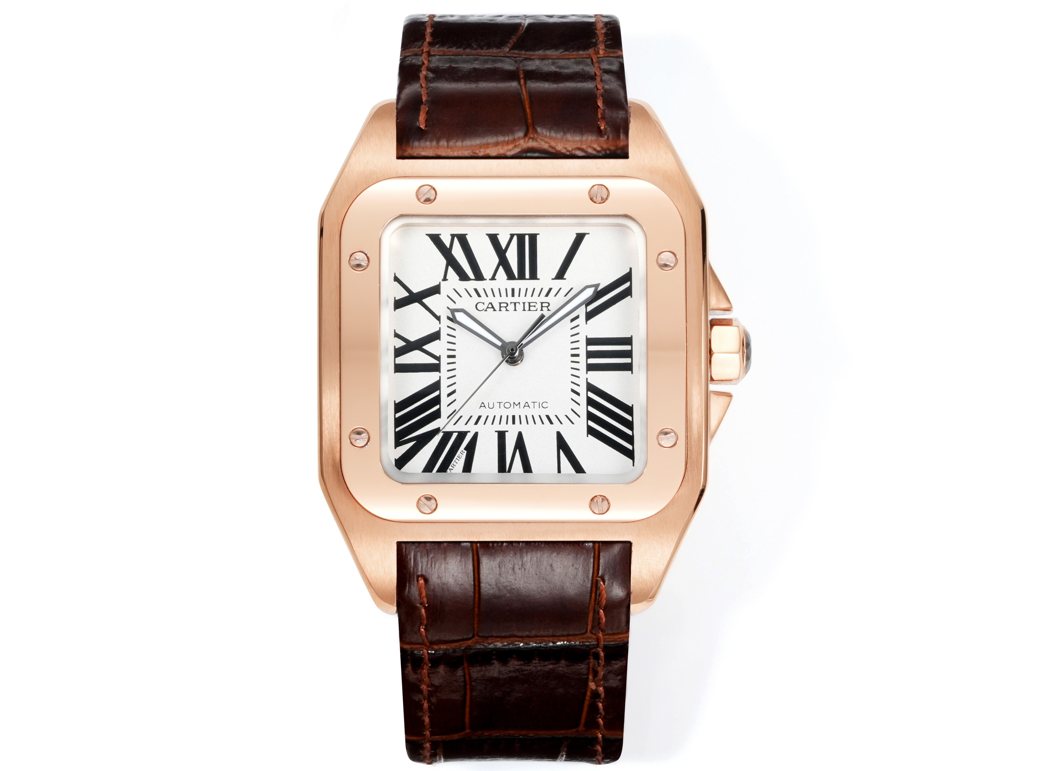 Cartier Santos 100 Rose Gold White Dial Watch, 38mm×38mm, Automatic Movement