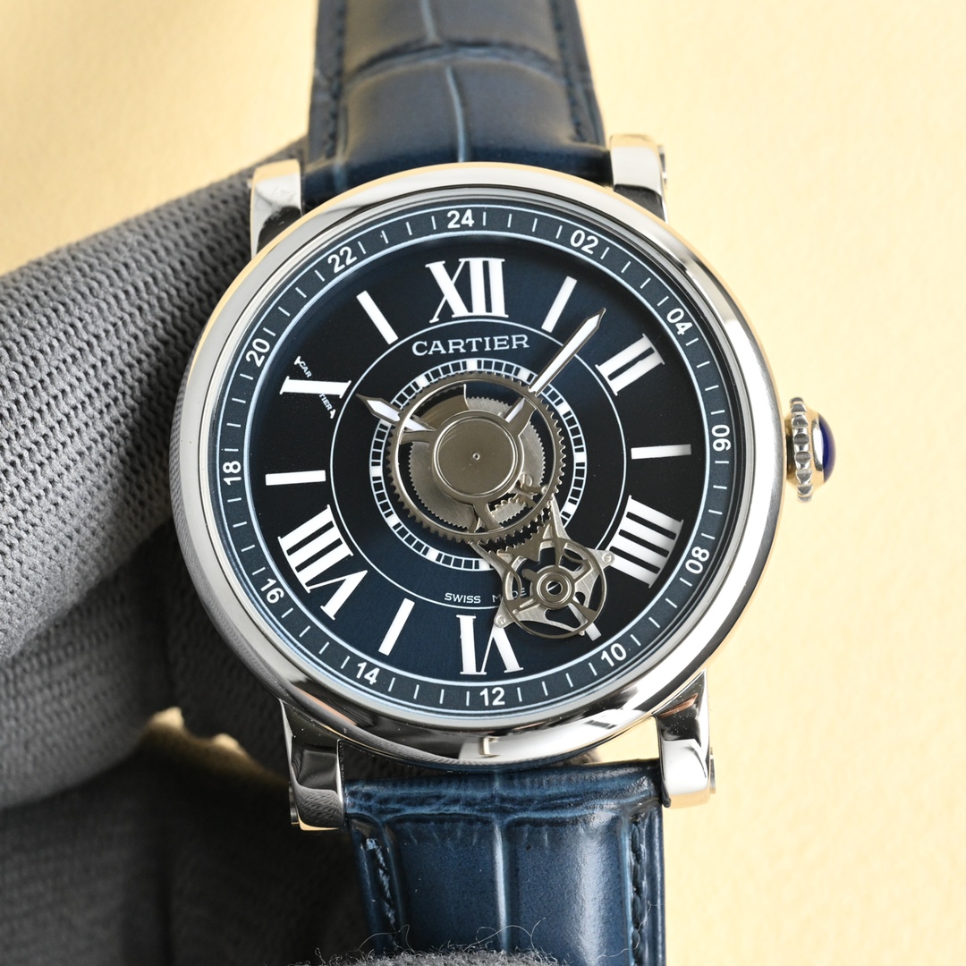 Cartier Tourbillon Dark Blue Dial Watch, 42mm, Manual - Winding Movement