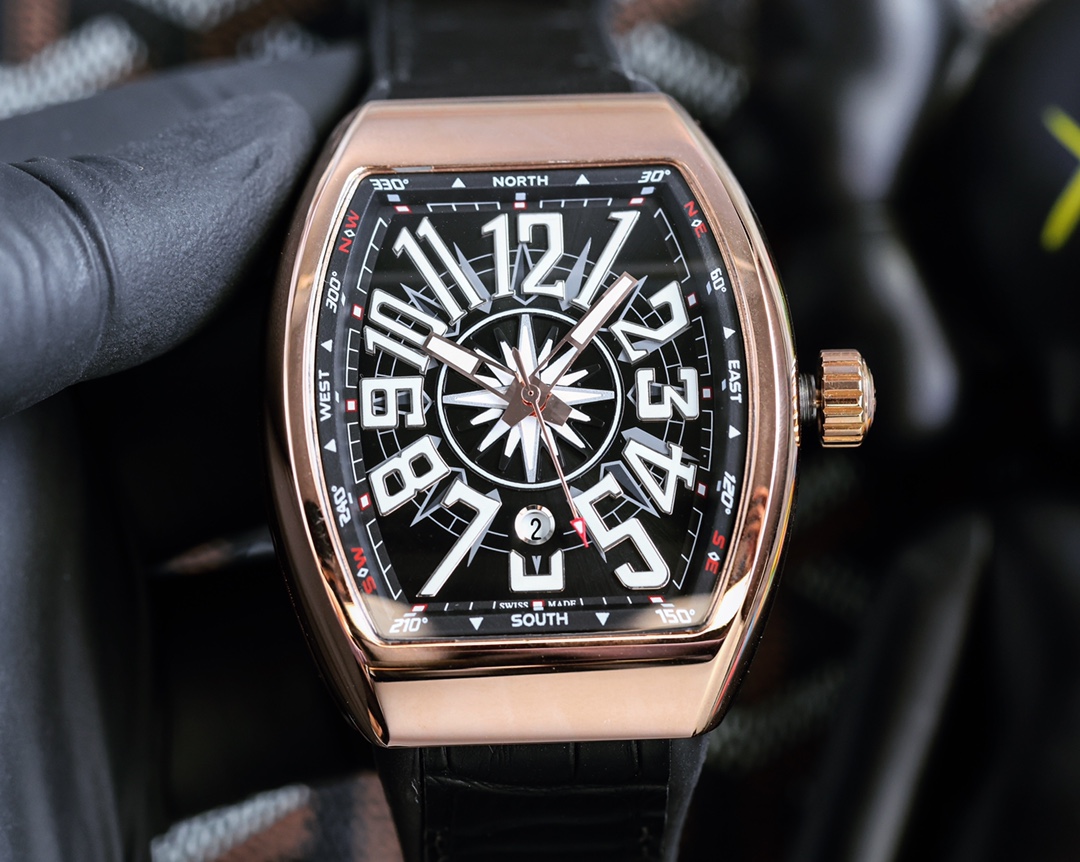 Franck Muller Vanguard Compass Blue Dial Rose Gold Watch, 45mm, Automatic Movement