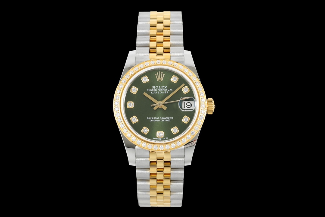 Rolex Datejust Diamond - Set Green Dial Two - Tone (Stainless Steel & Yellow Gold) Watch, 31mm, Automatic Movement