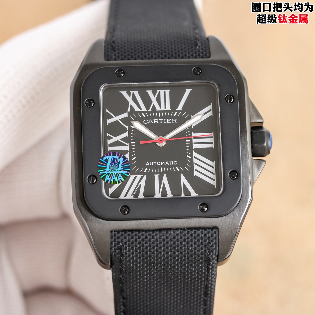 Cartier Santos - de - Cartier Black Dial Titanium Watch, 39.8mm, Automatic Movement