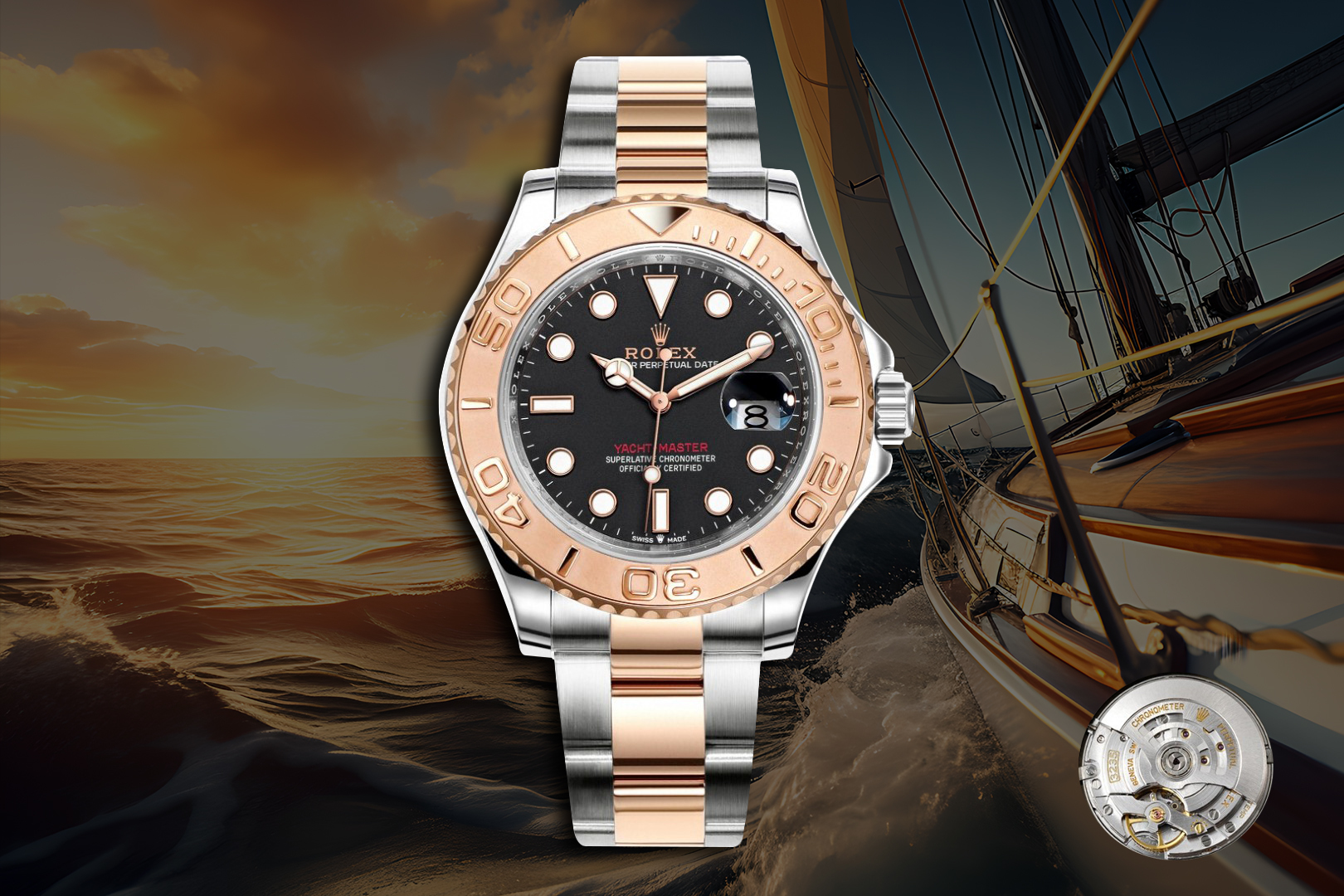 Rolex Yacht - Master Black Dial Stainless Steel & Rose Gold Watch, 40mm, Automatic Movement