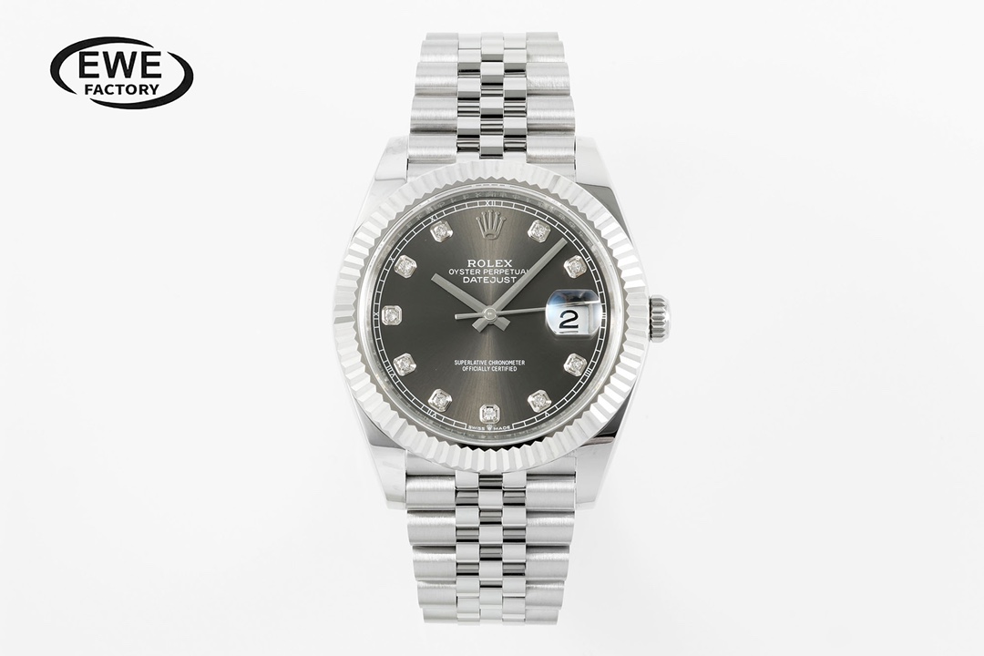 Rolex Datejust Diamond - Set Gray Dial Stainless Steel Watch, 41mm, Automatic Movement