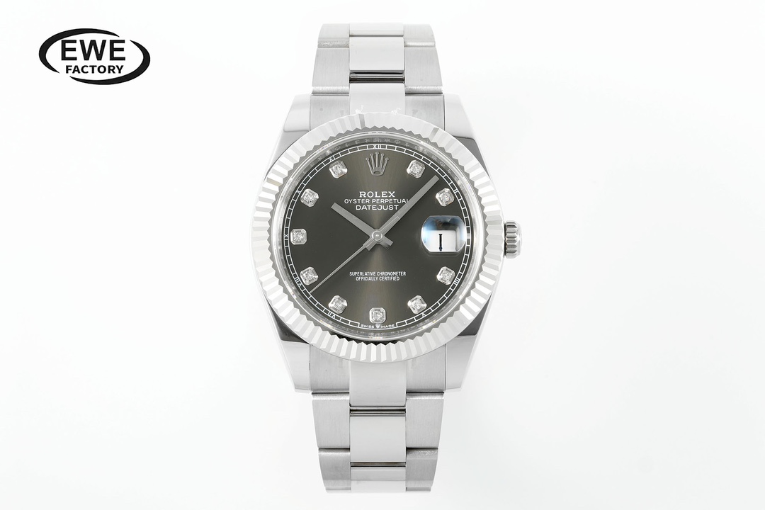Rolex Datejust Diamond - Set Gray Dial Stainless Steel Watch, 41mm, Automatic Movement