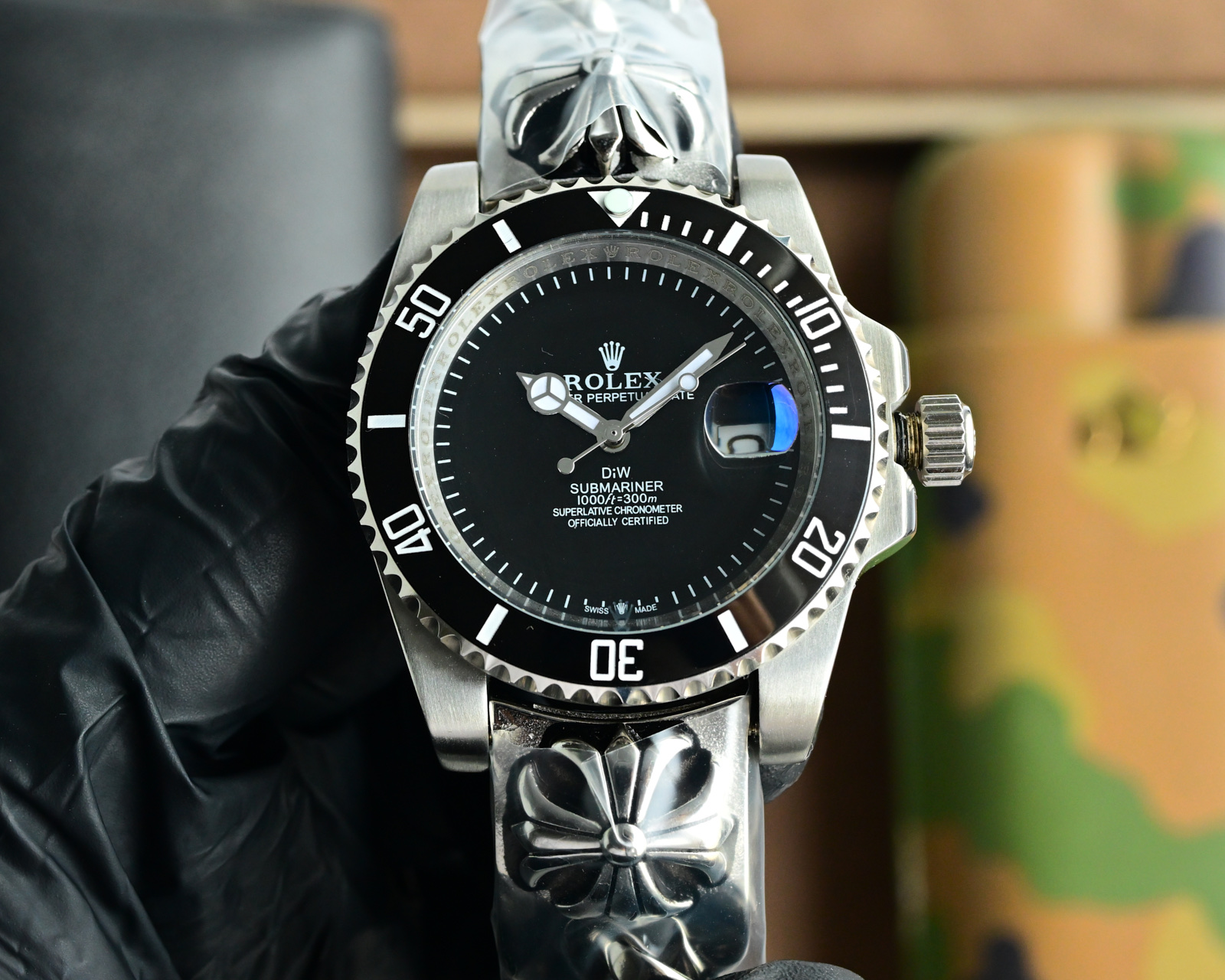 Rolex Submariner Custom Black Dial Stainless Steel Watch, 40mm, Automatic Movement