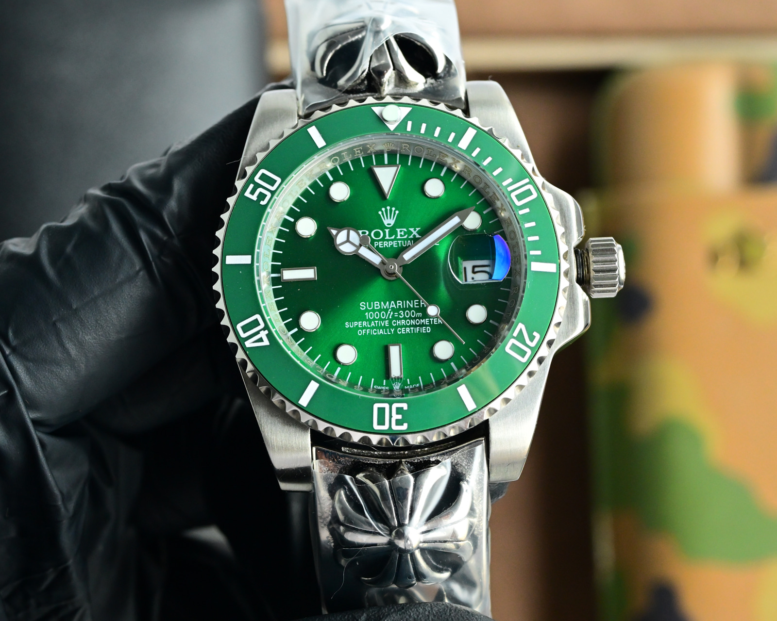 Rolex Submariner Custom Green Dial Stainless Steel Watch, 40mm, Automatic Movement