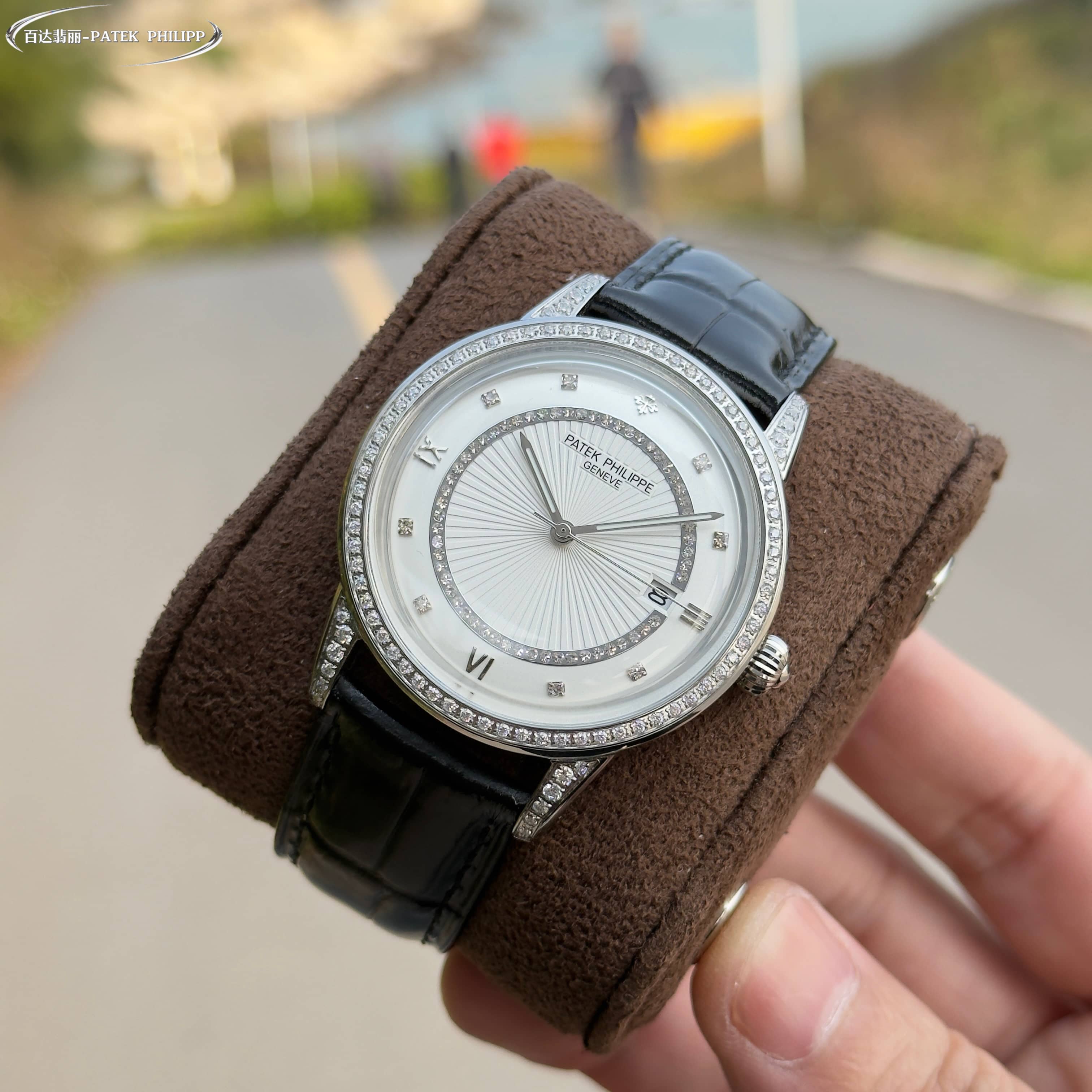 Patek Philippe Calatrava Diamond - Set White Dial Stainless Steel Watch, 38mm, Automatic Movement