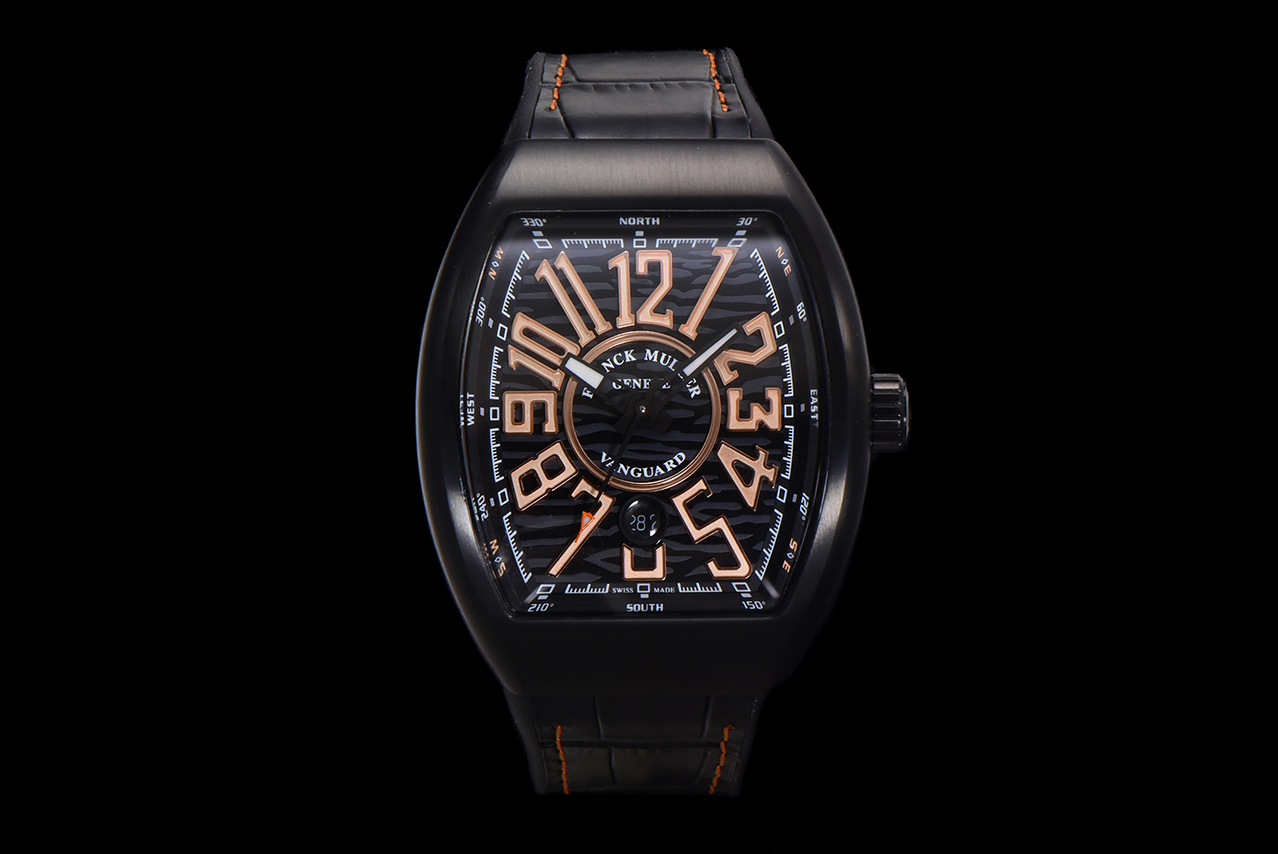 Franck Muller Vanguard Black Dial Rose Gold Numerals Tonneau Watch, 45mm, Automatic Movement