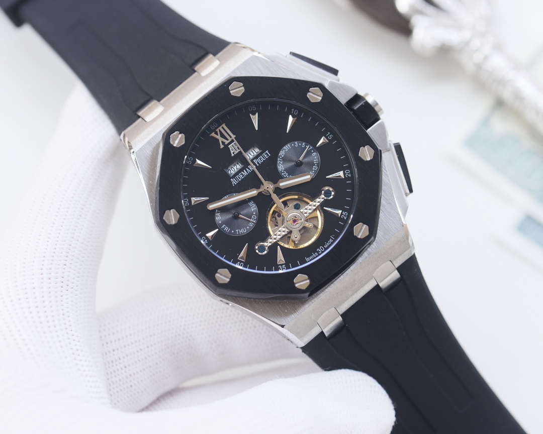 Audemars Piguet Royal Oak Tourbillon Black Dial Stainless Steel Watch, 44mm, Custom Tourbillon Movement