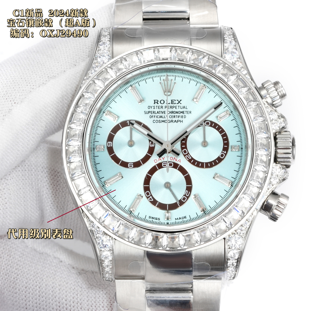 Rolex Daytona Ice - Blue Dial Baguette Diamond - Set Stainless Steel Watch, 40mm, Calibre 4130 Movement