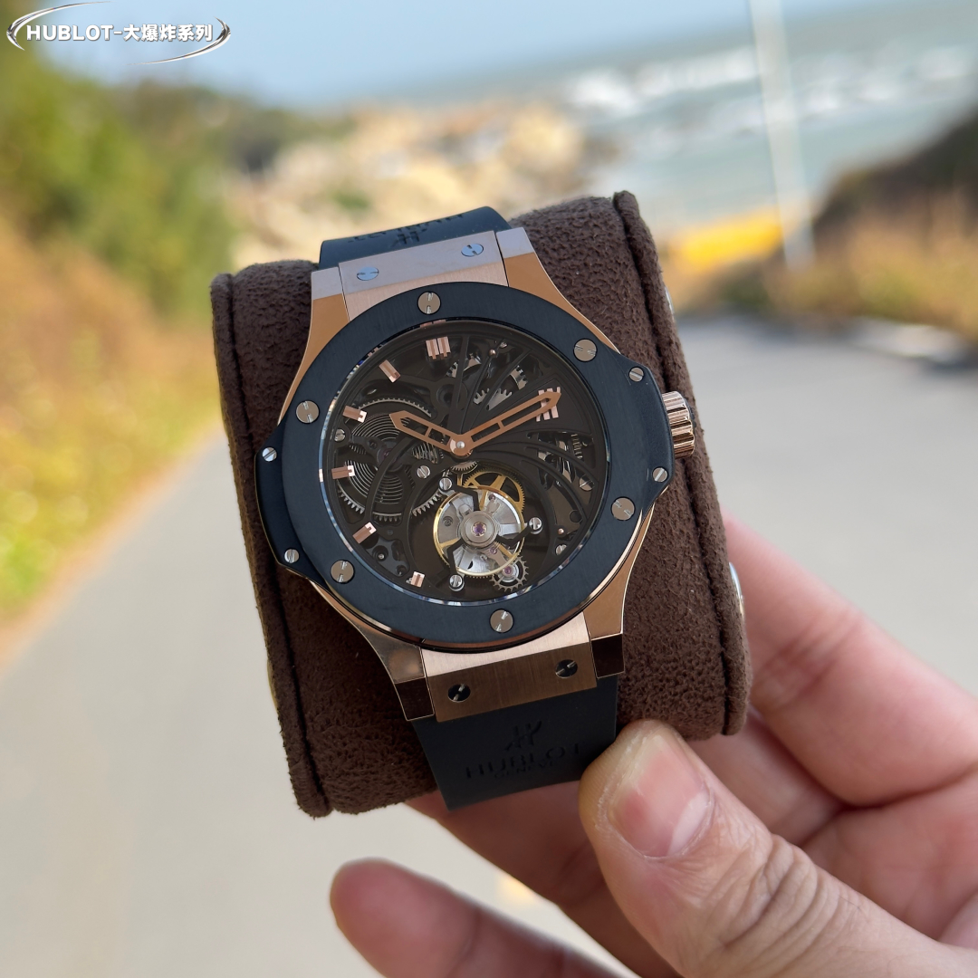 Hublot Big Bang Skeleton Tourbillon 18K Rose Gold & Black Ceramic Watch, 45mm, Manual - Winding Tourbillon Movement
