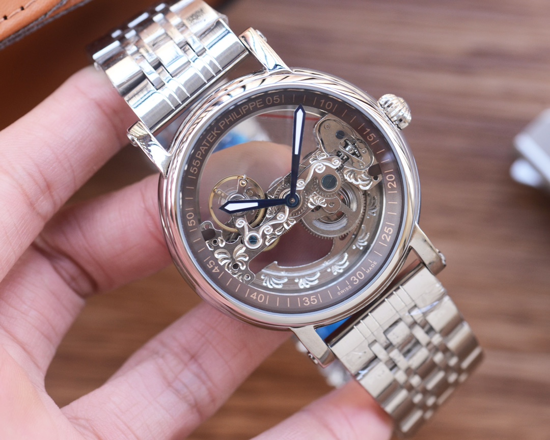 Patek Philippe Skeleton Dial Automatic Mechanical Watch, Stainless Steel Bracelet