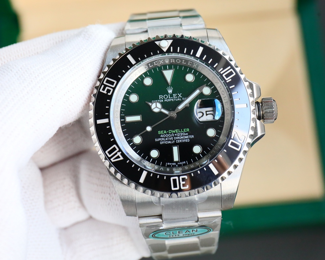 Rolex Sea - Dweller 43mm Green Dial Black Ceramic Bezel 904L Stainless Steel Watch, Calibre 3235