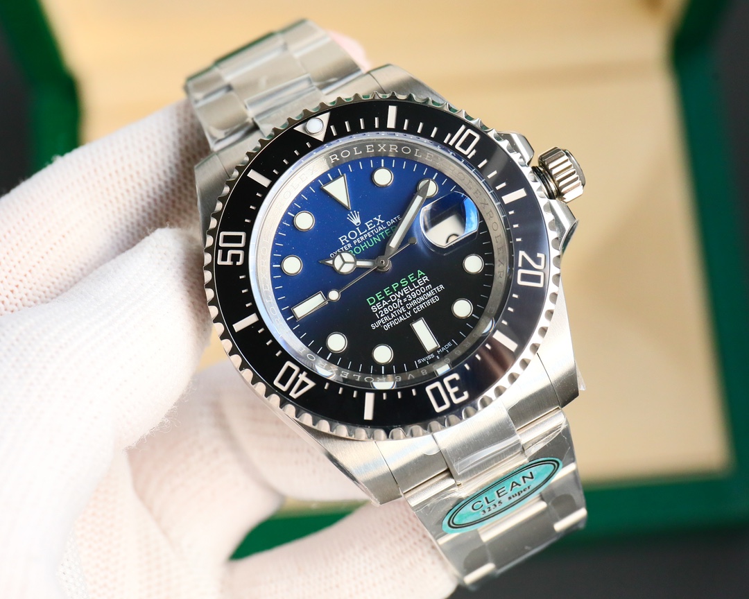 Rolex Deepsea 43mm Gradient Blue Dial Black Ceramic Bezel 904L Stainless Steel Watch, Calibre 3235