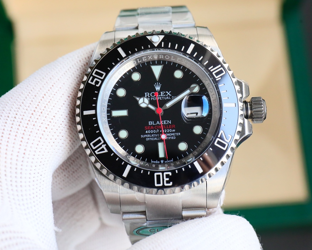 Rolex Sea - Dweller 43mm Black Dial Red Accents Ceramic Bezel 904L Stainless Steel Watch, Calibre 3235