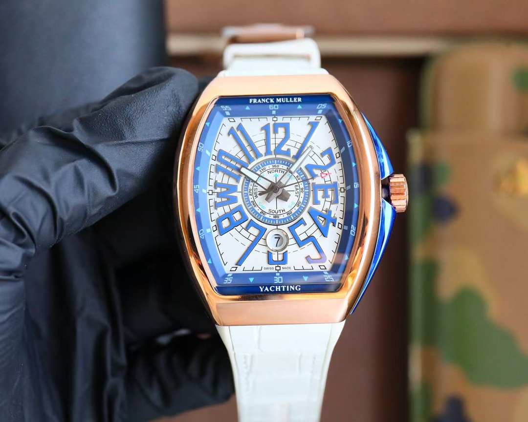 Franck Muller Vanguard Yachting V45 45mm White & Blue Dial Rose Gold & Ceramic Watch, Calibre FM 2536 - SCDT