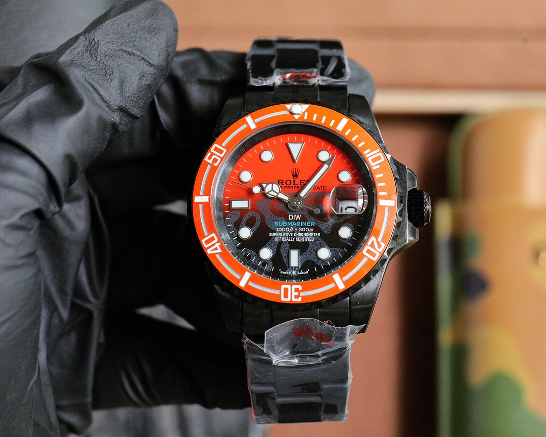 Rolex Submariner 40mm Gradient Red - Black Dial Orange Ceramic Bezel DLC - Coated 904L Stainless Steel Watch, Calibre 3235