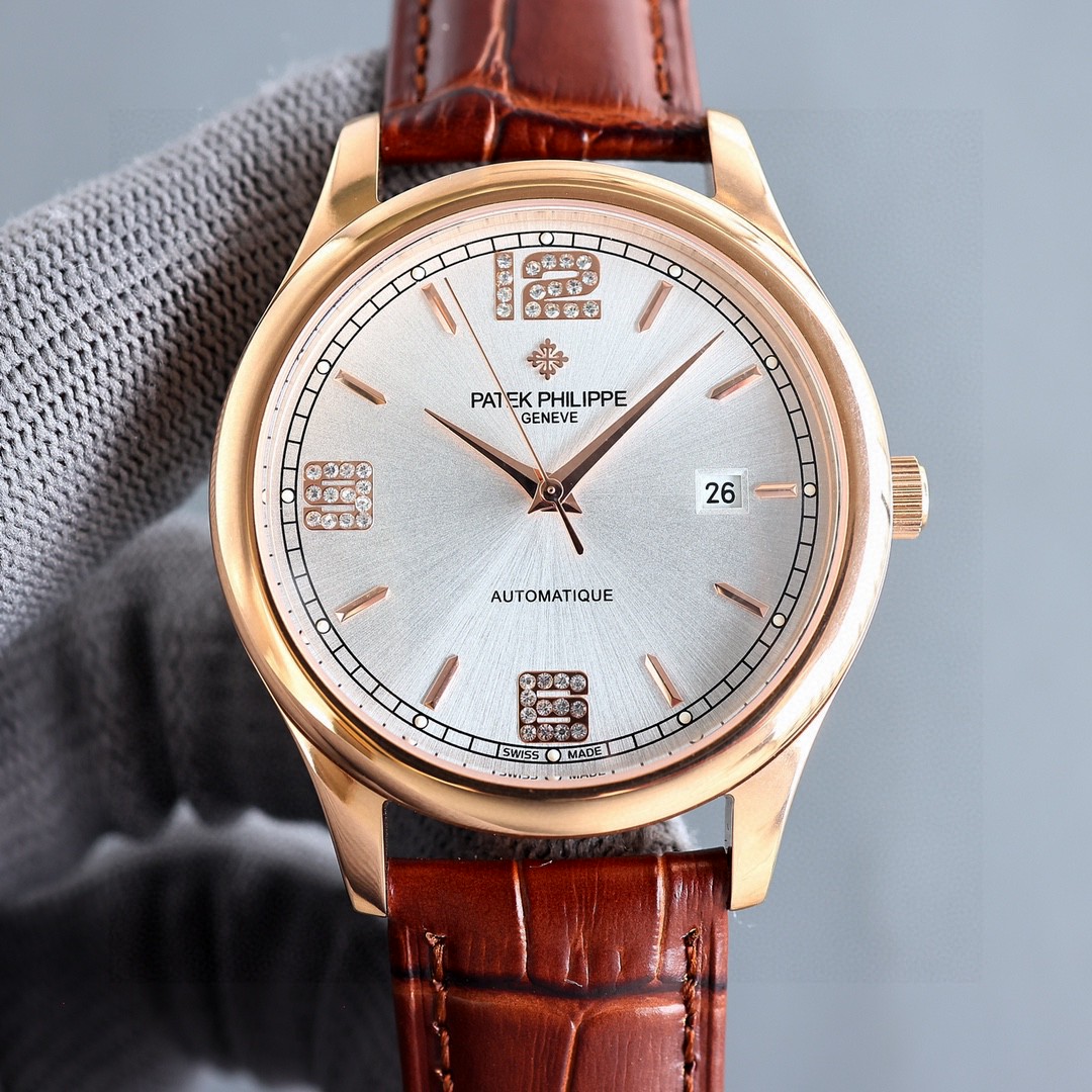 Patek Philippe Calatrava 39mm Silver Dial Diamond - Accented Date 18K Rose Gold Watch, Calibre 324 SC