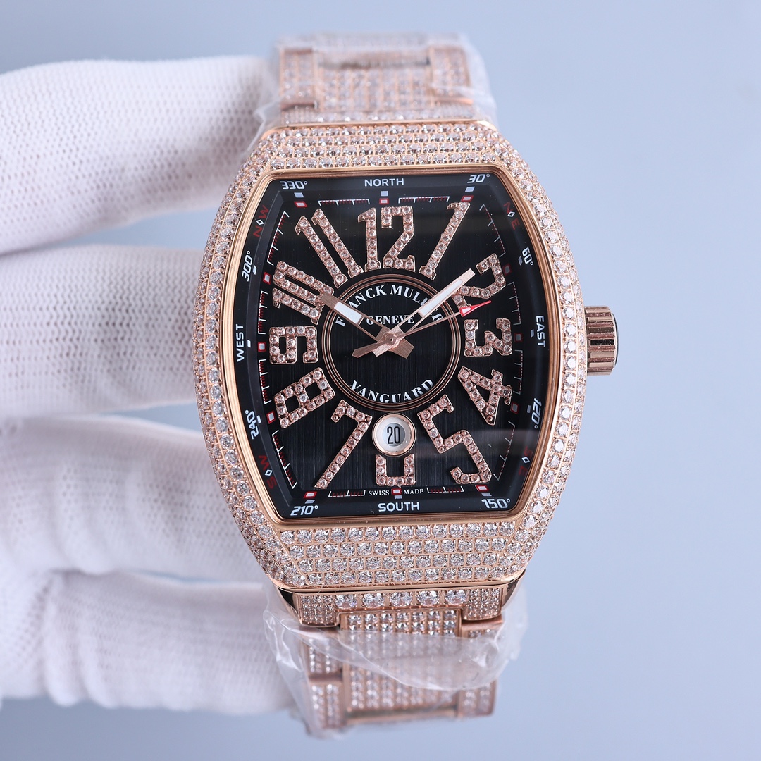Franck Muller Vanguard 45mm Moissanite Diamond Watch, Calibre FM 8000